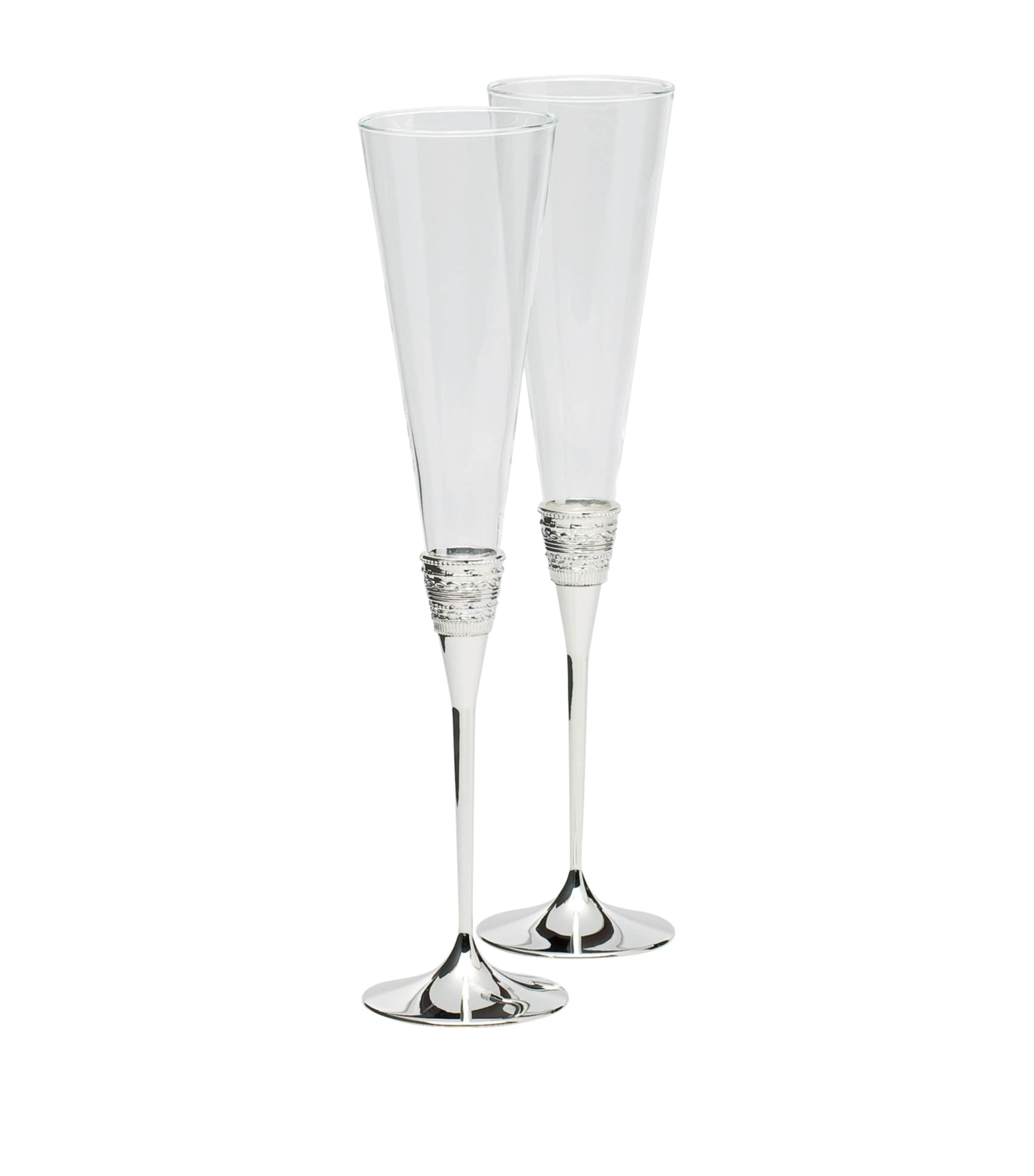 Wedgwood X Vera Wang Set Of 2 With Love Toasting Flutes In Silver