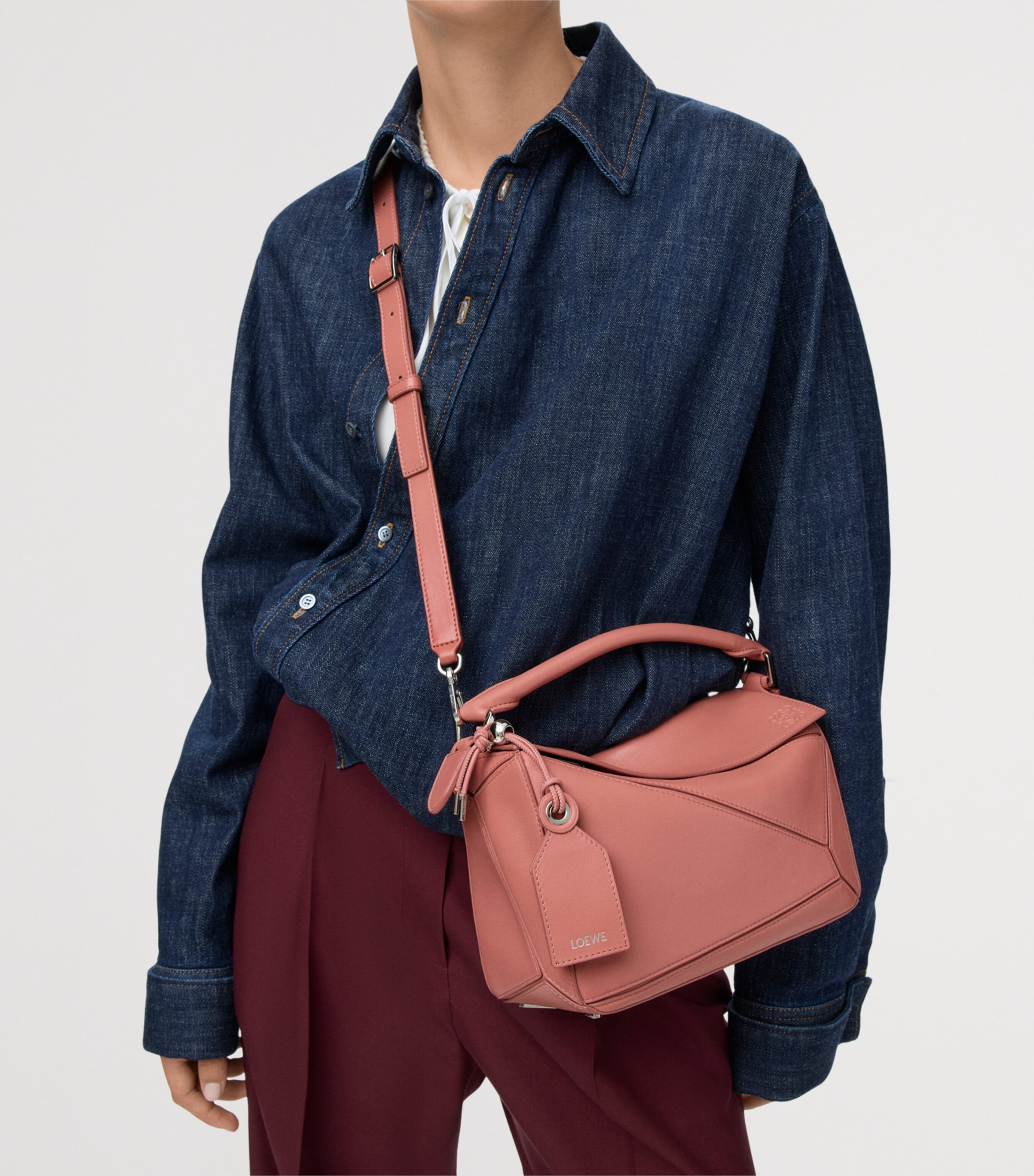 LOEWE Small Leather Featherlight Puzzle Top-Handle Bag Blush Image 2