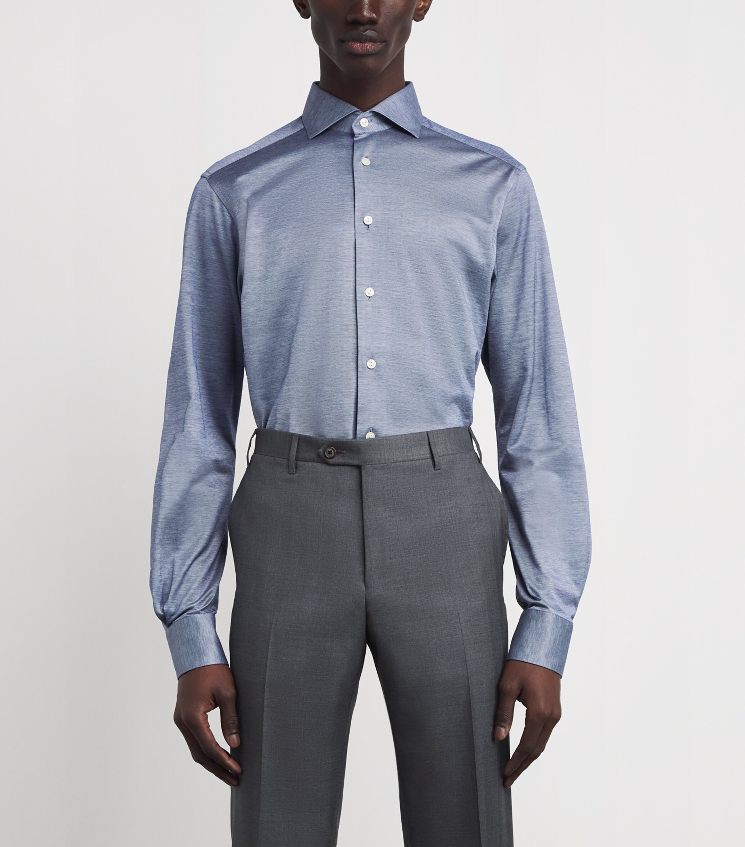 Eton Mens Cotton Filo di Scozia Shirt Dark Blue Image 3