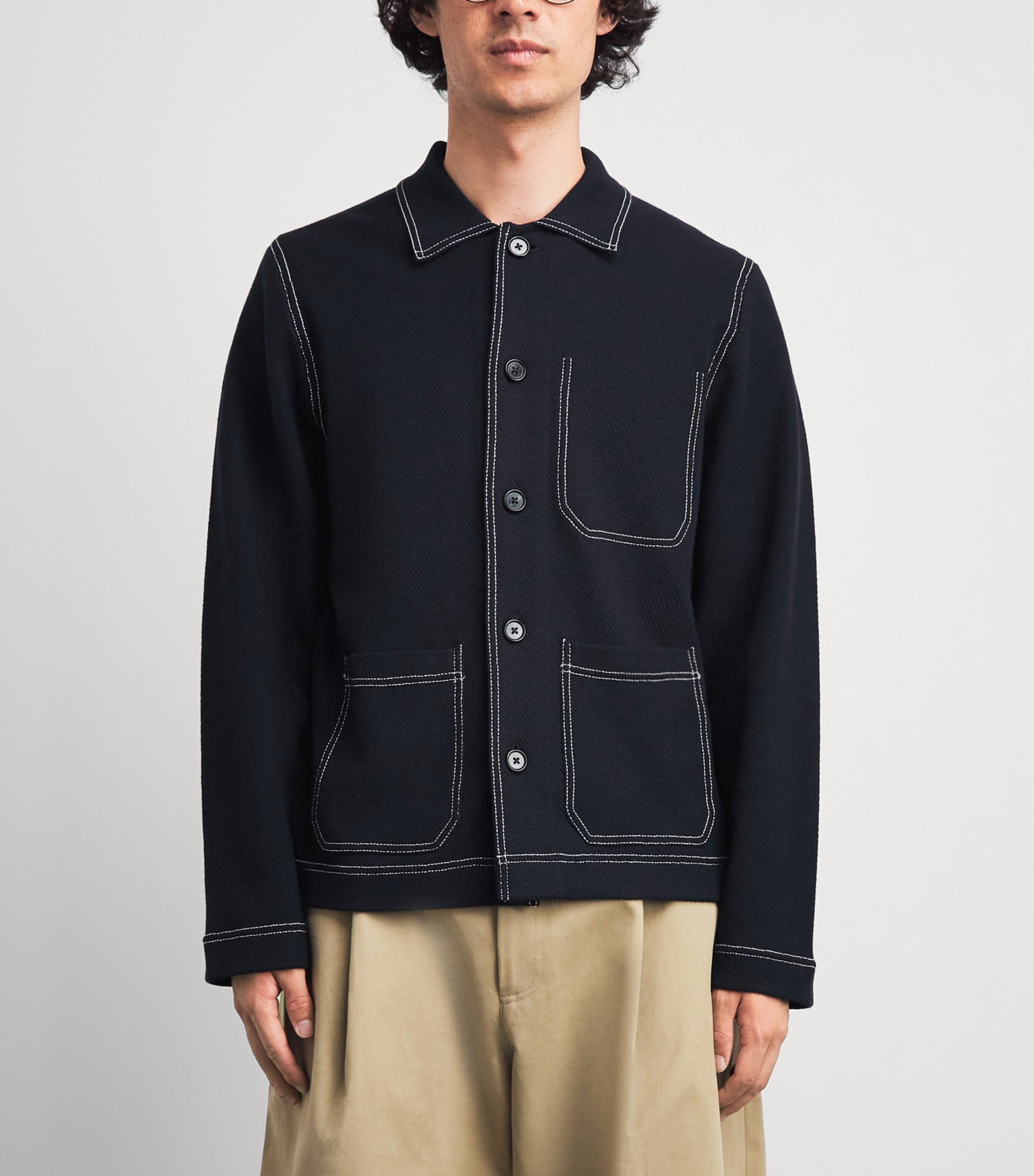 Paul Smith Mens Merino Wool-Blend Contrast-Stitch Overshirt Dark Navy Image 4