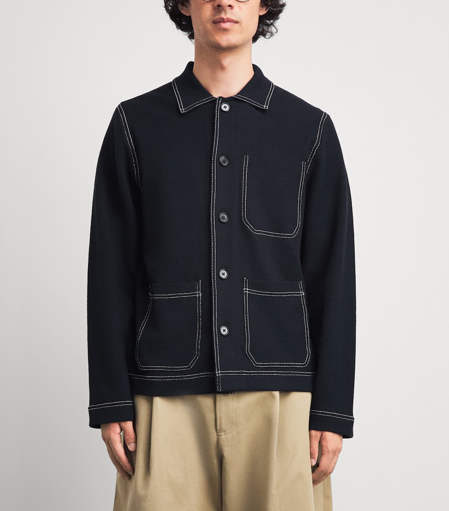 Paul Smith Mens Merino Wool-Blend Contrast-Stitch Overshirt Dark Navy Image 4