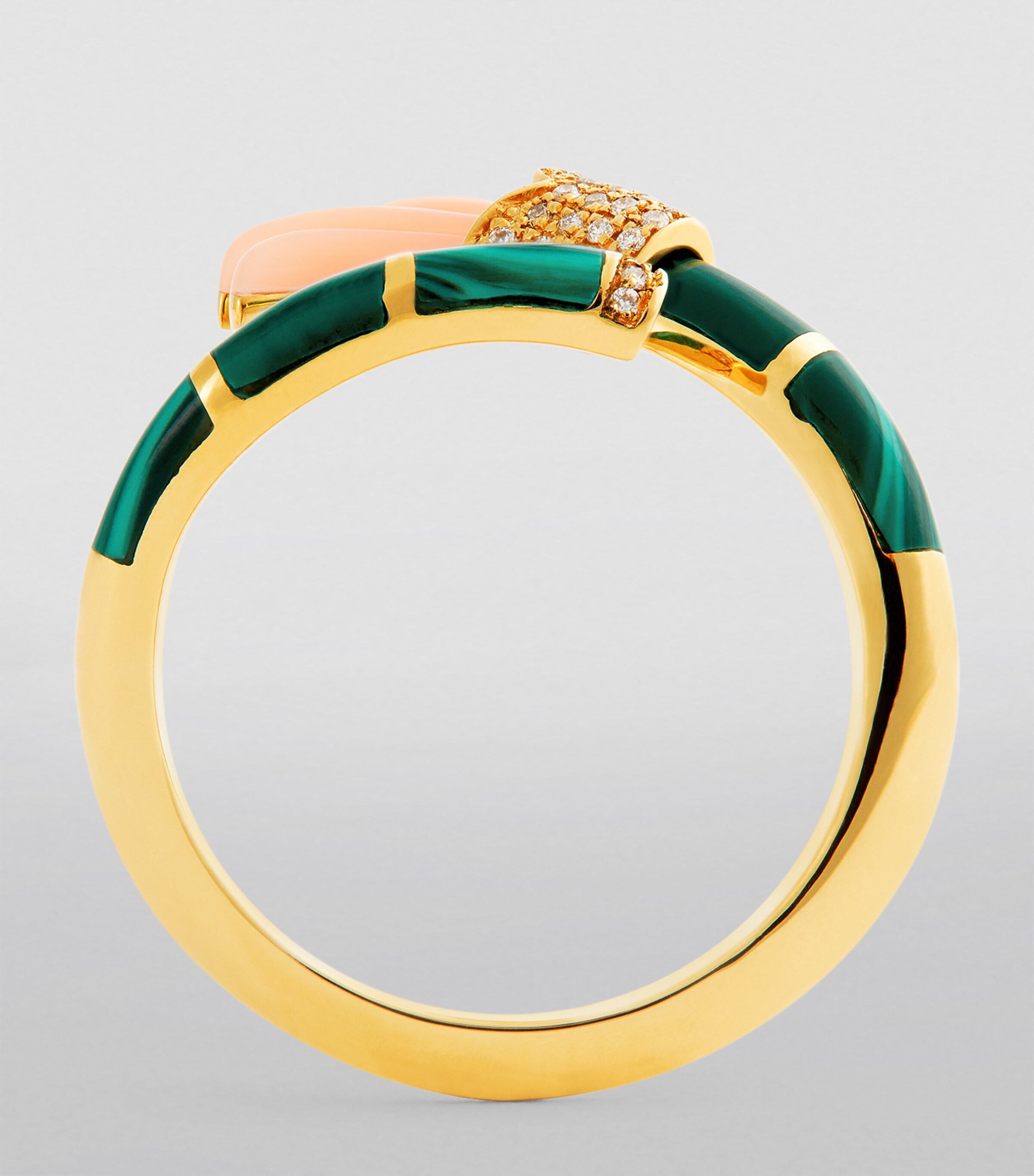 L'ATELIER NAWBAR Yellow Gold, Diamond, Coral and Malachite Psychedeliah Ring Pink Image 2