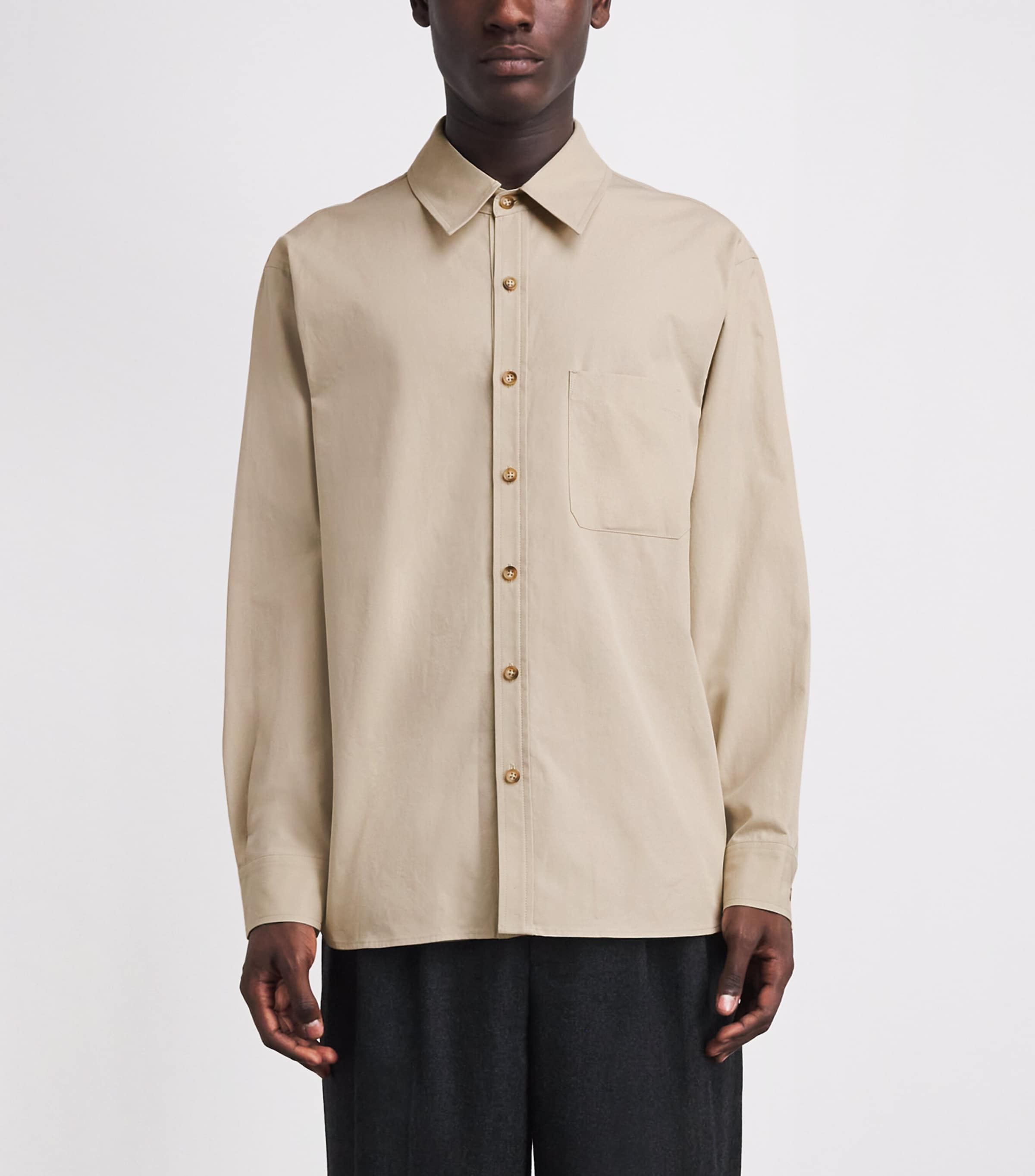 Le 17 Septembre Mens Cotton Chest Pocket Shirt Light Beige Image 4