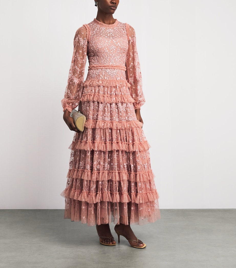 Needle & Thread Womens Tulle Blossom Lace Gown Mir Misty Rose Image 2