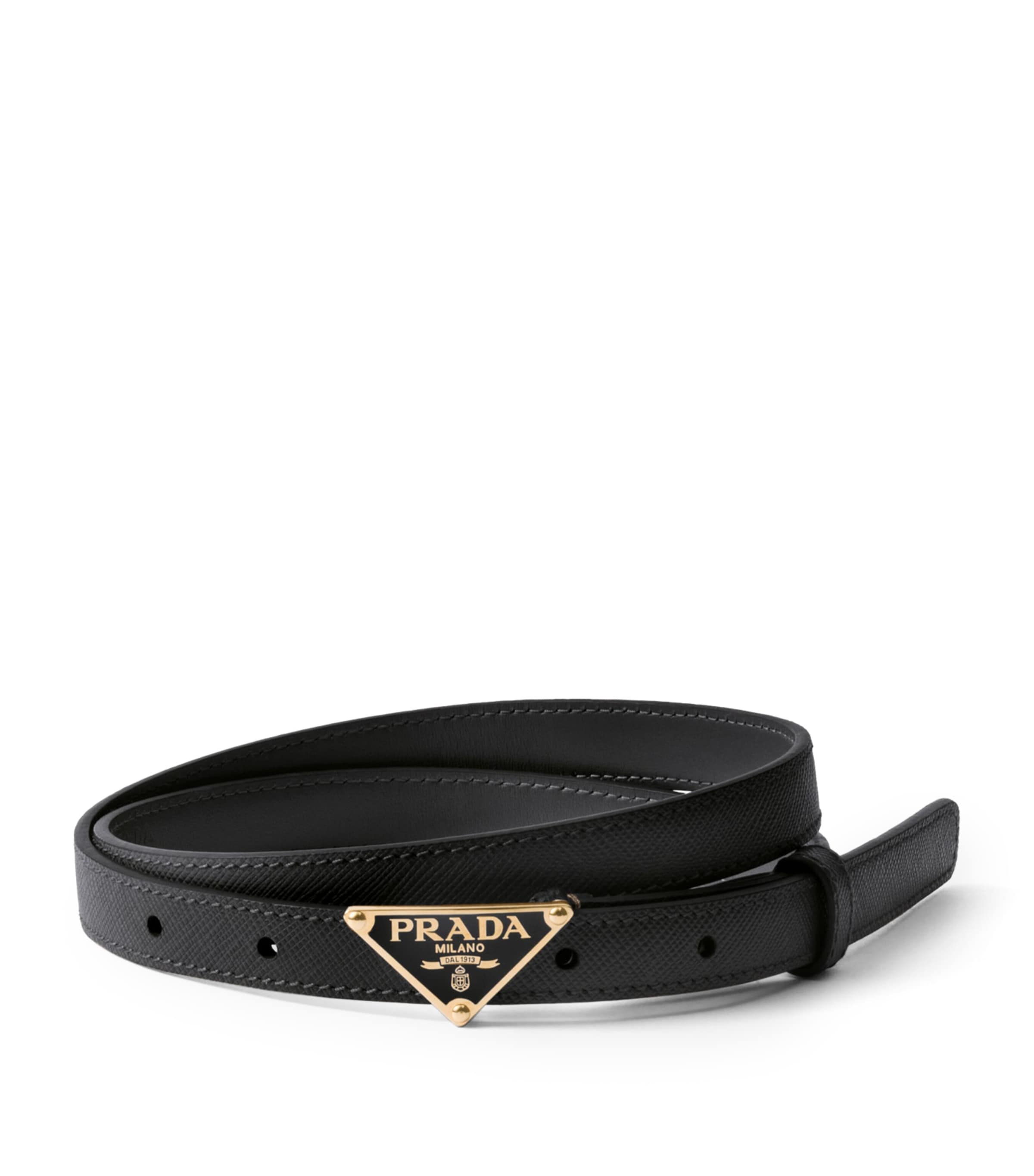Prada Gold Metal Buckle Saffiano Leather Belt In Black