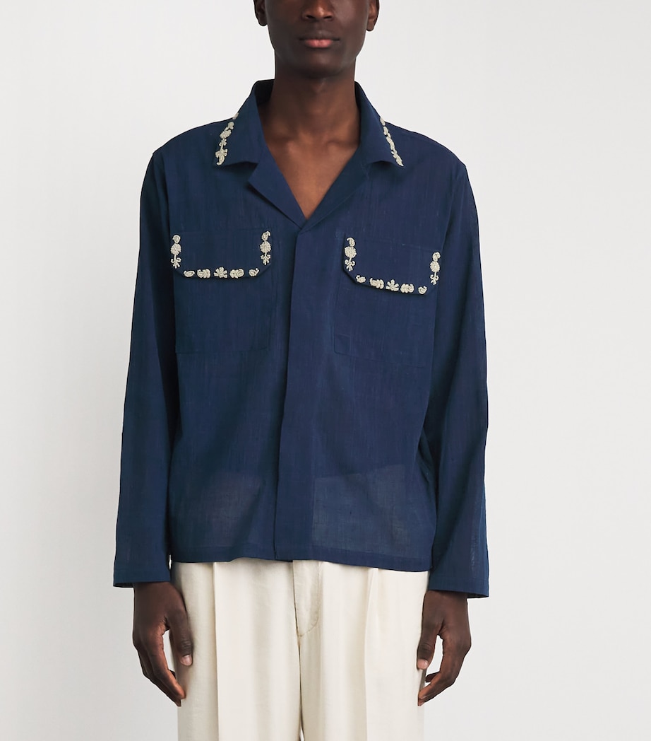 Kartik Research Mens Cotton Embroidered Surya Shirt Blue/ White Image 4