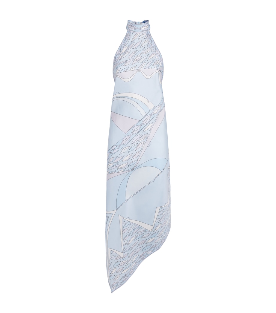 PUCCI Womens Silk Print Asymmetric Hem Midi Dress Light Blue Image 1