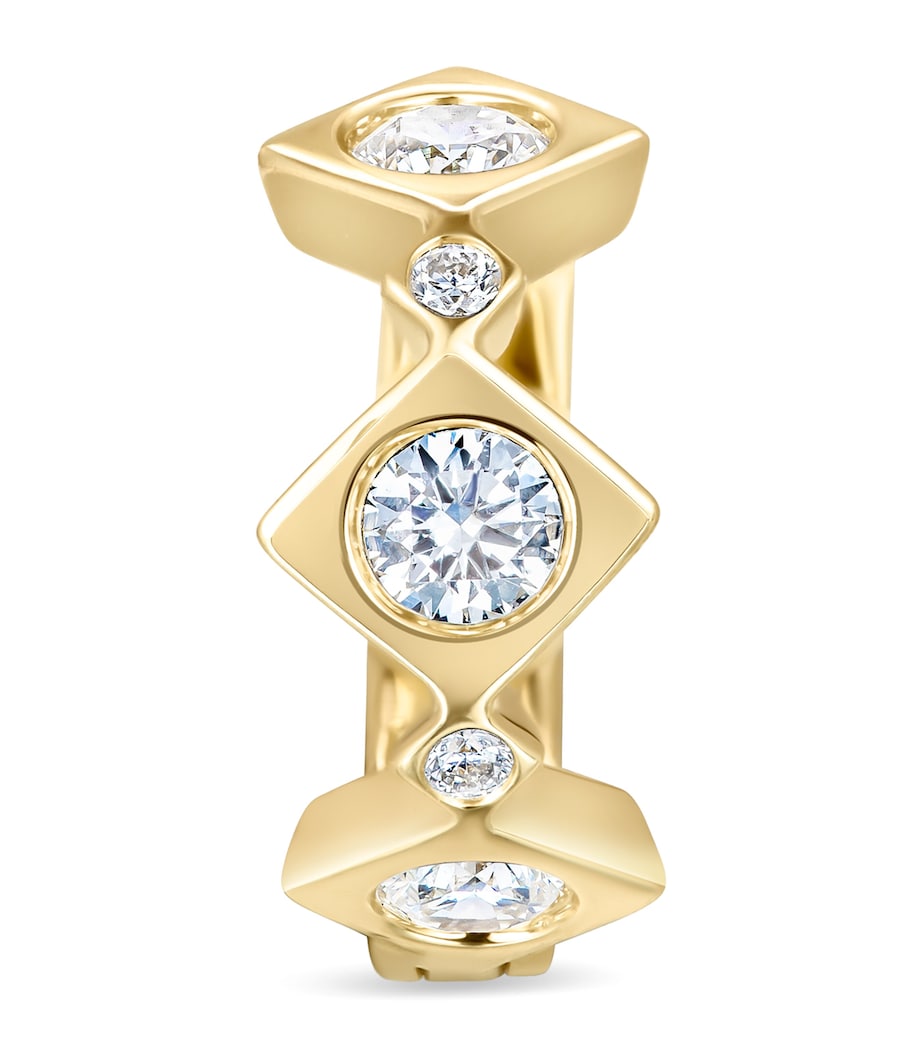 David Morris Yellow Gold and Diamond Triolette Square Single Hoop Earring Clear Image 1
