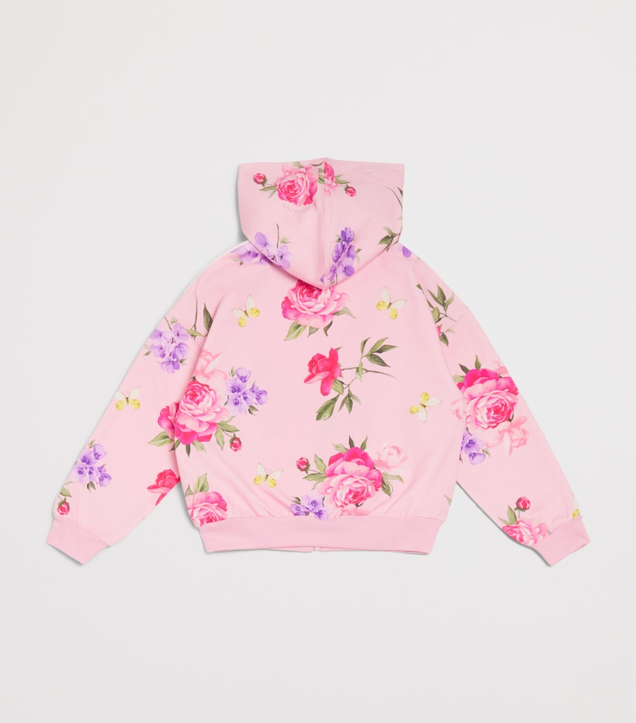 Monnalisa Stretch-Cotton Floral Zip-Up Hoodie (2-12 Years) White+stripe White Image 2