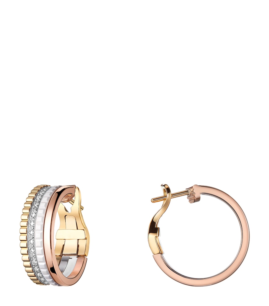 Mixed Gold and Diamond Quatre White Hoop Earrings PINK Image 2