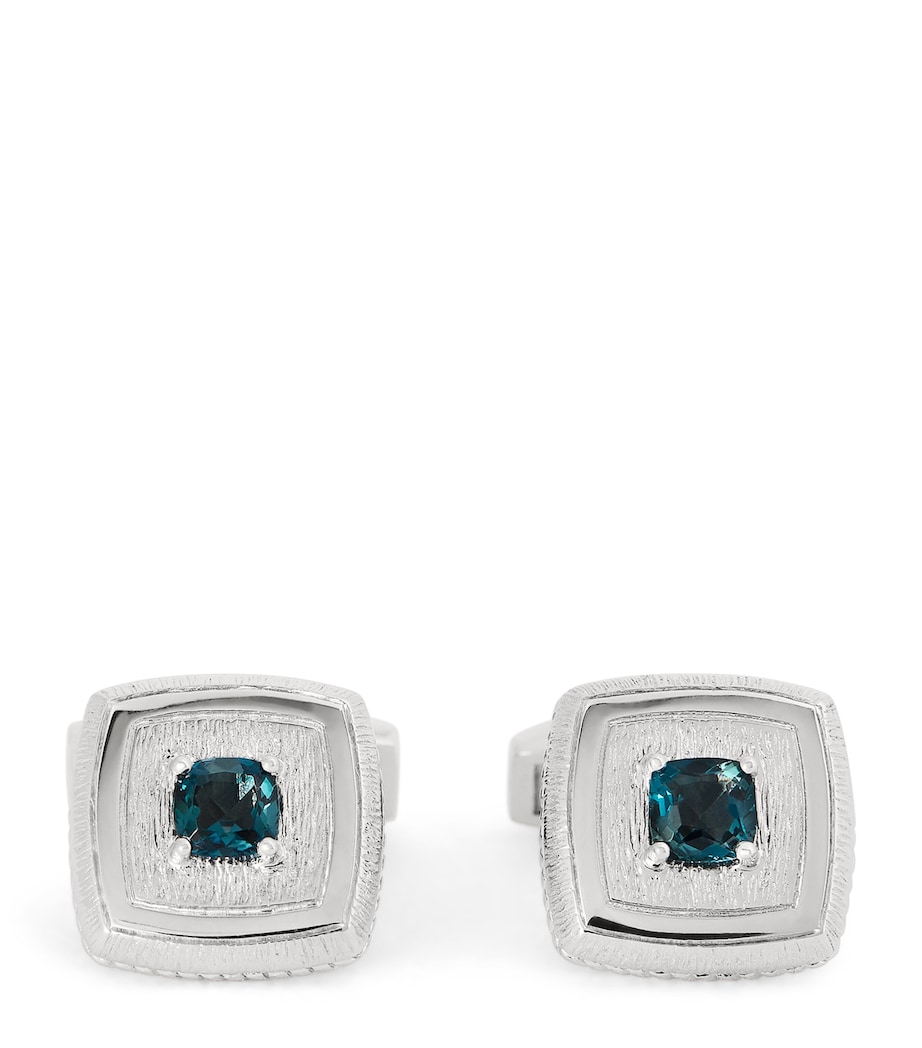Sterling Silver and Topaz Graffiato Cufflinks BLUE Image 1