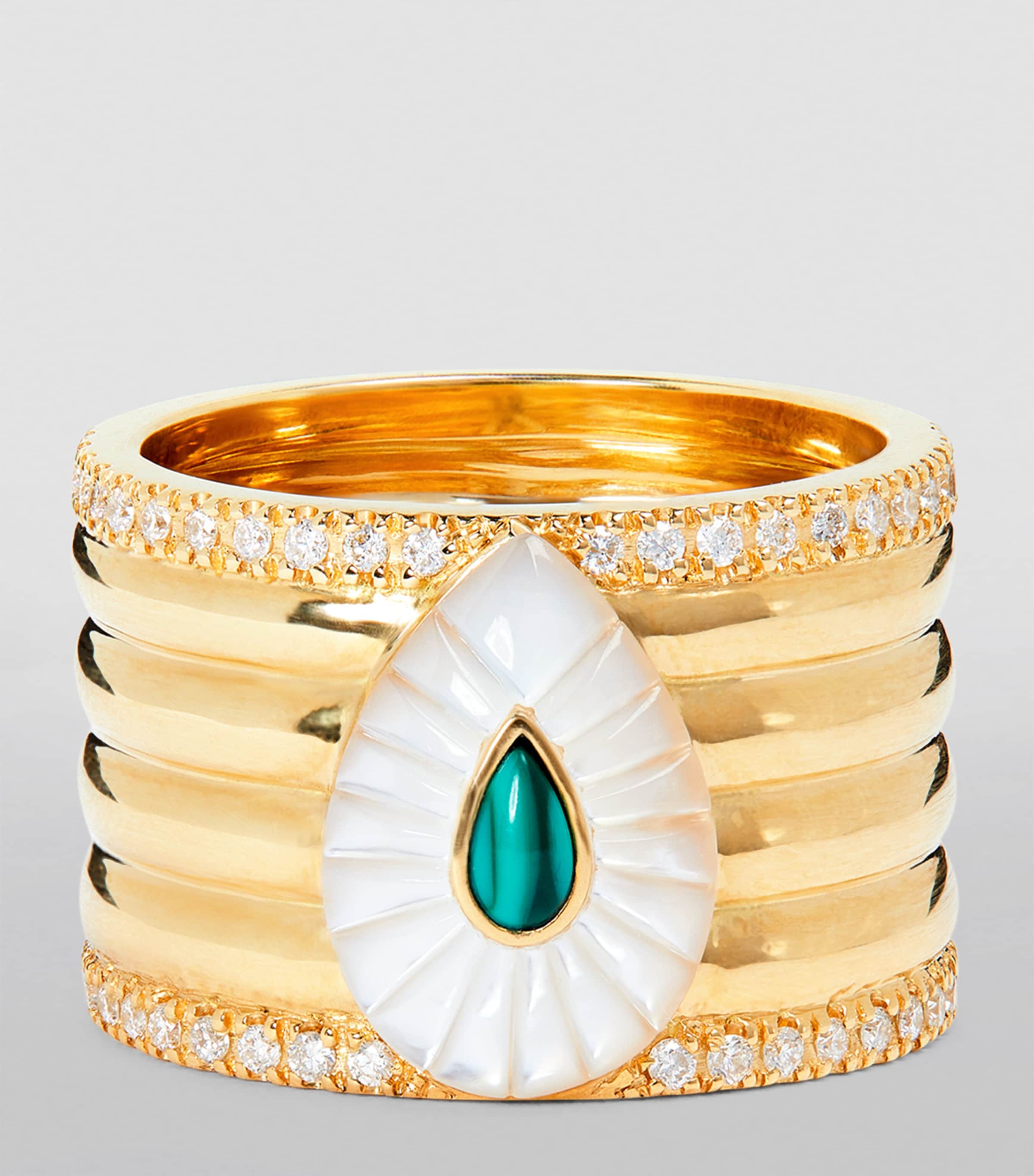 L'ATELIER NAWBAR Yellow Gold, Diamond, Malachite and Pearl Bond Street Ring Yellow Gold Image 3