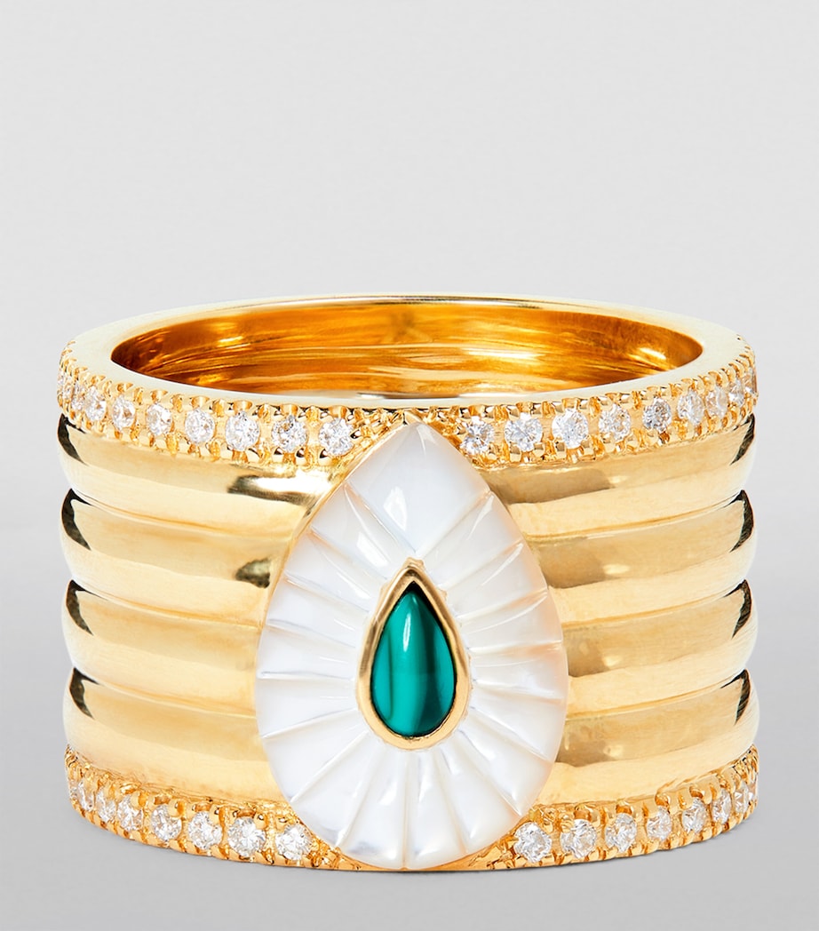 Yellow Gold, Diamond, Malachite and Pearl Bond Street Ring YELLOW GOLD Image 3
