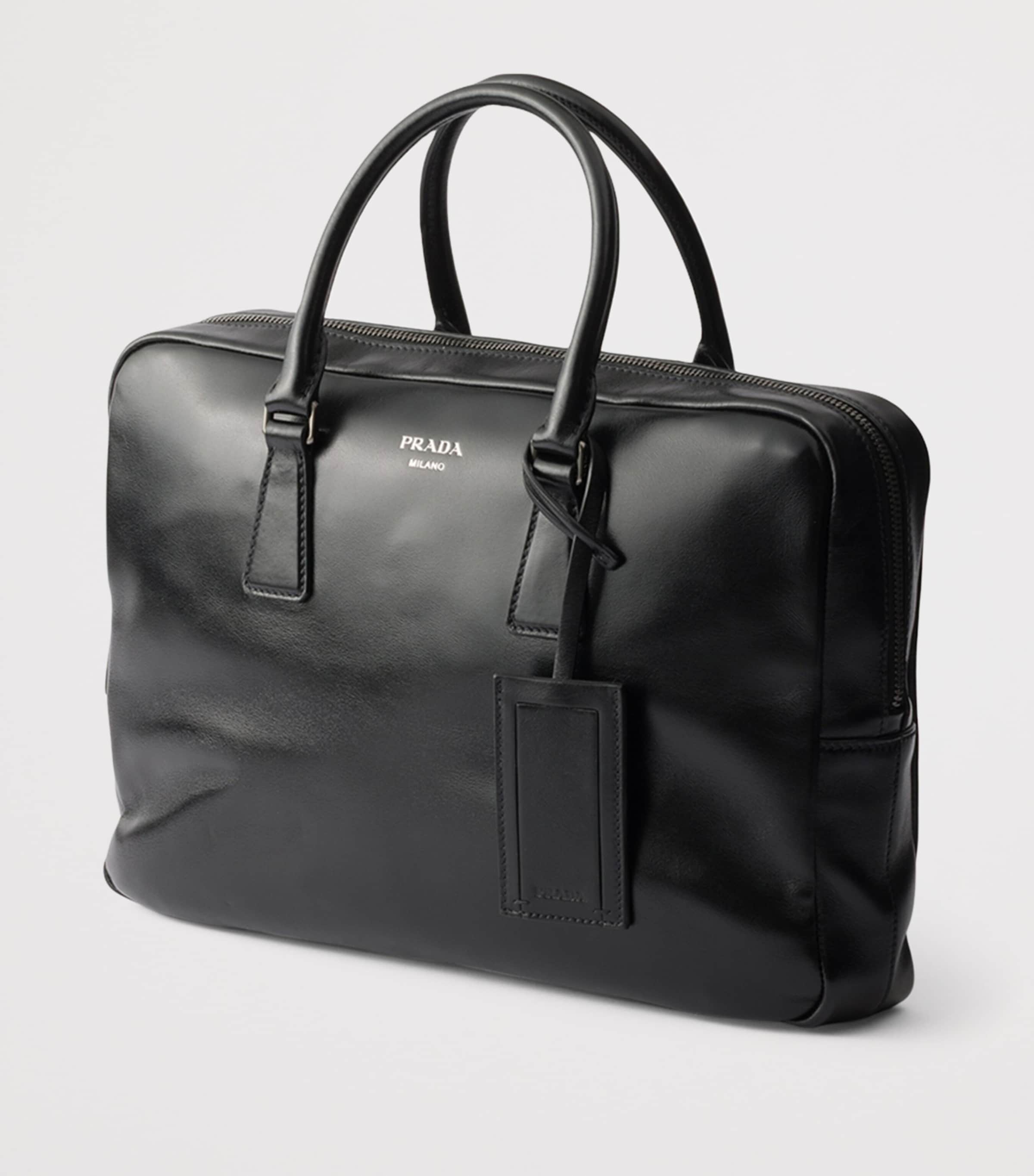 Prada Leather Logo Briefcase Black Image 3