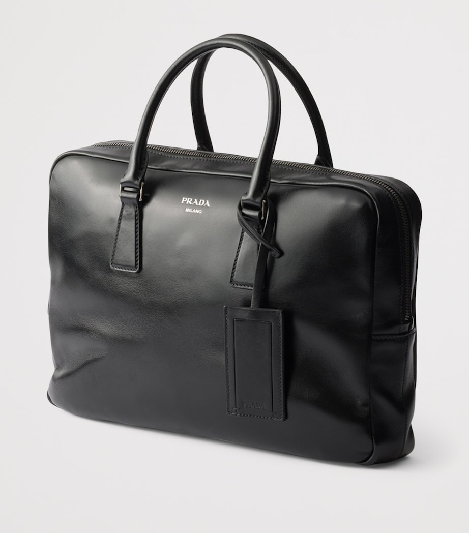 Prada Leather Logo Briefcase Black Image 3