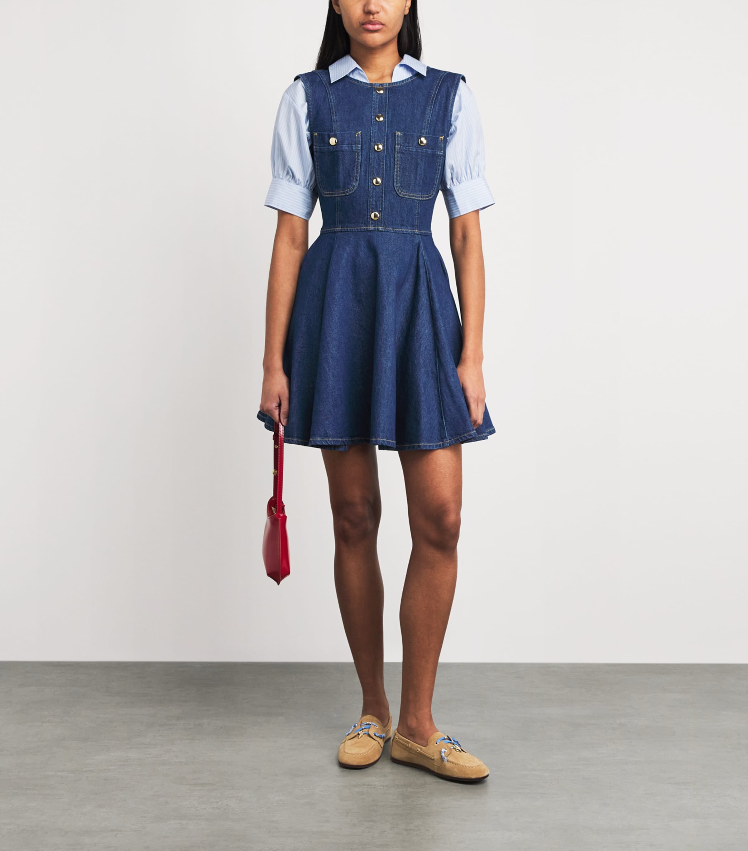 Maje Womens Denim Flared Mini Dress Navy Image 2