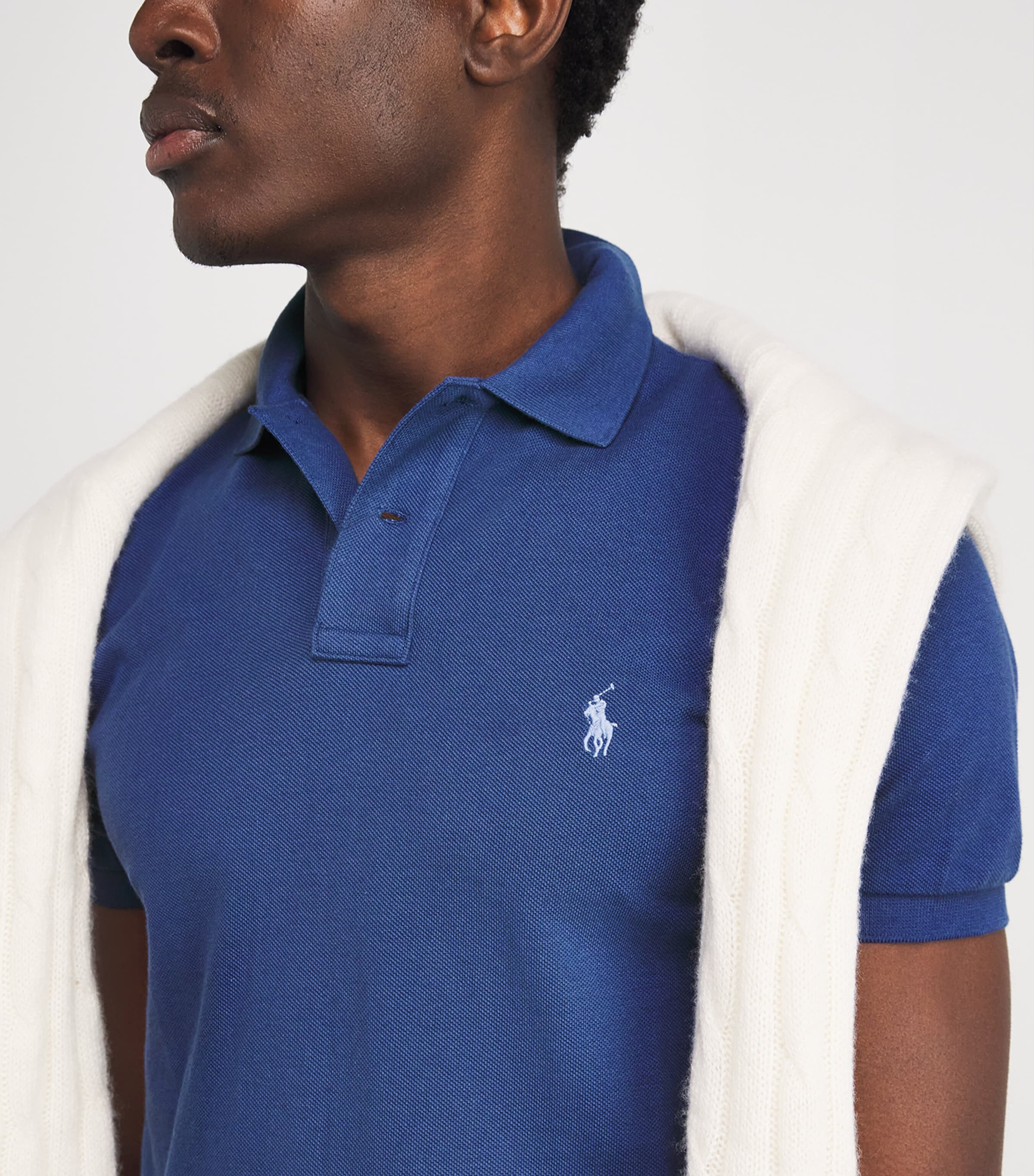 Cotton Mesh Slim-Fit Polo Shirt BLUE Image 6