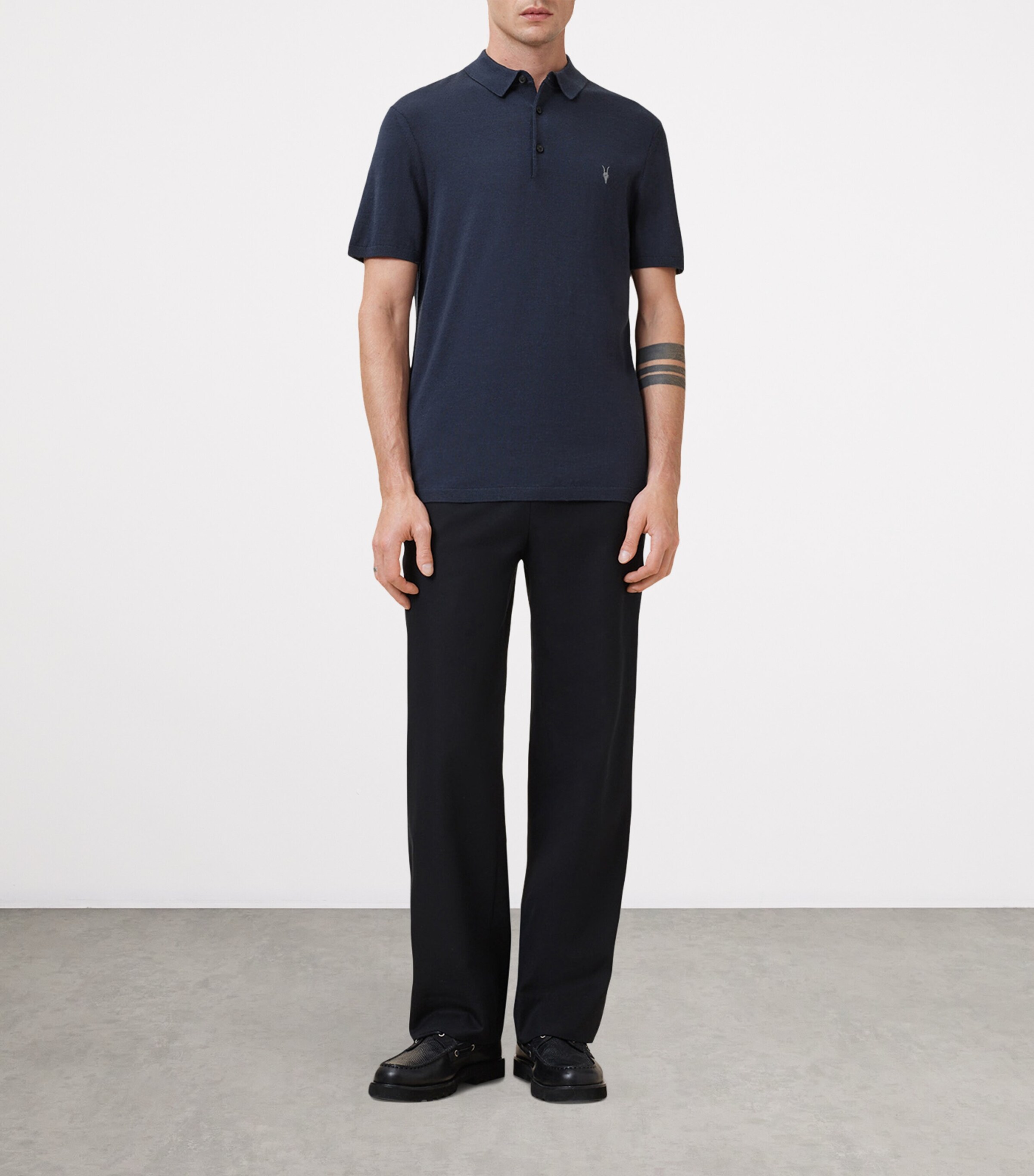 Merino Wool Mode Polo Shirt NAVY BLUE Image 3