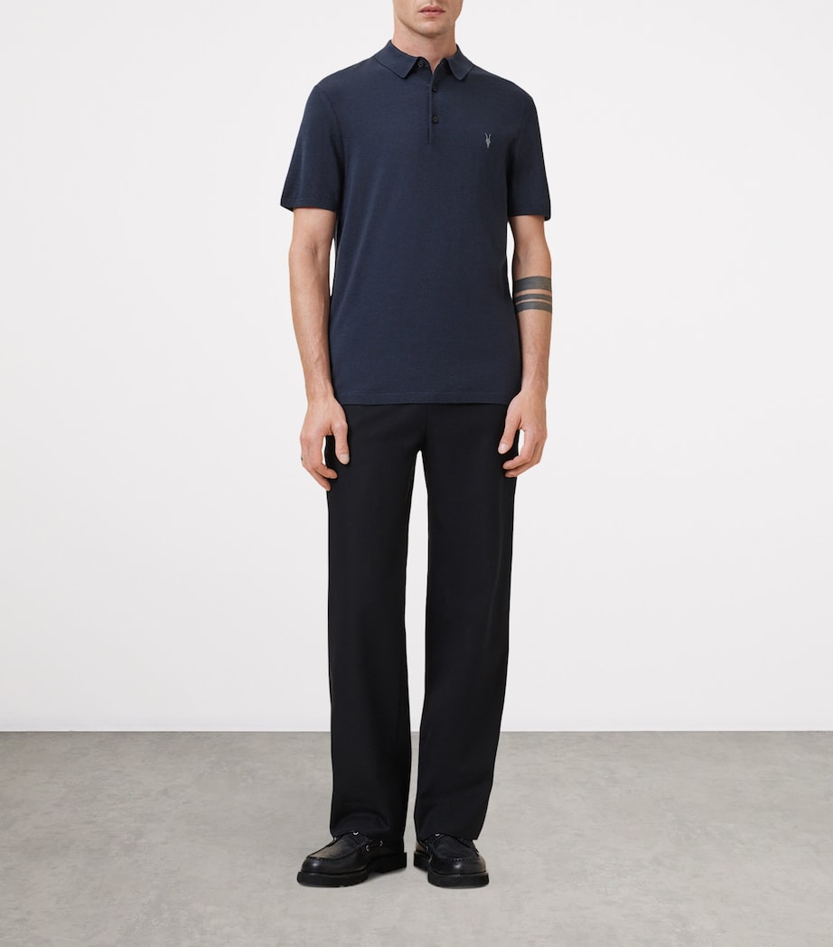 Merino Wool Mode Polo Shirt NAVY BLUE Image 3