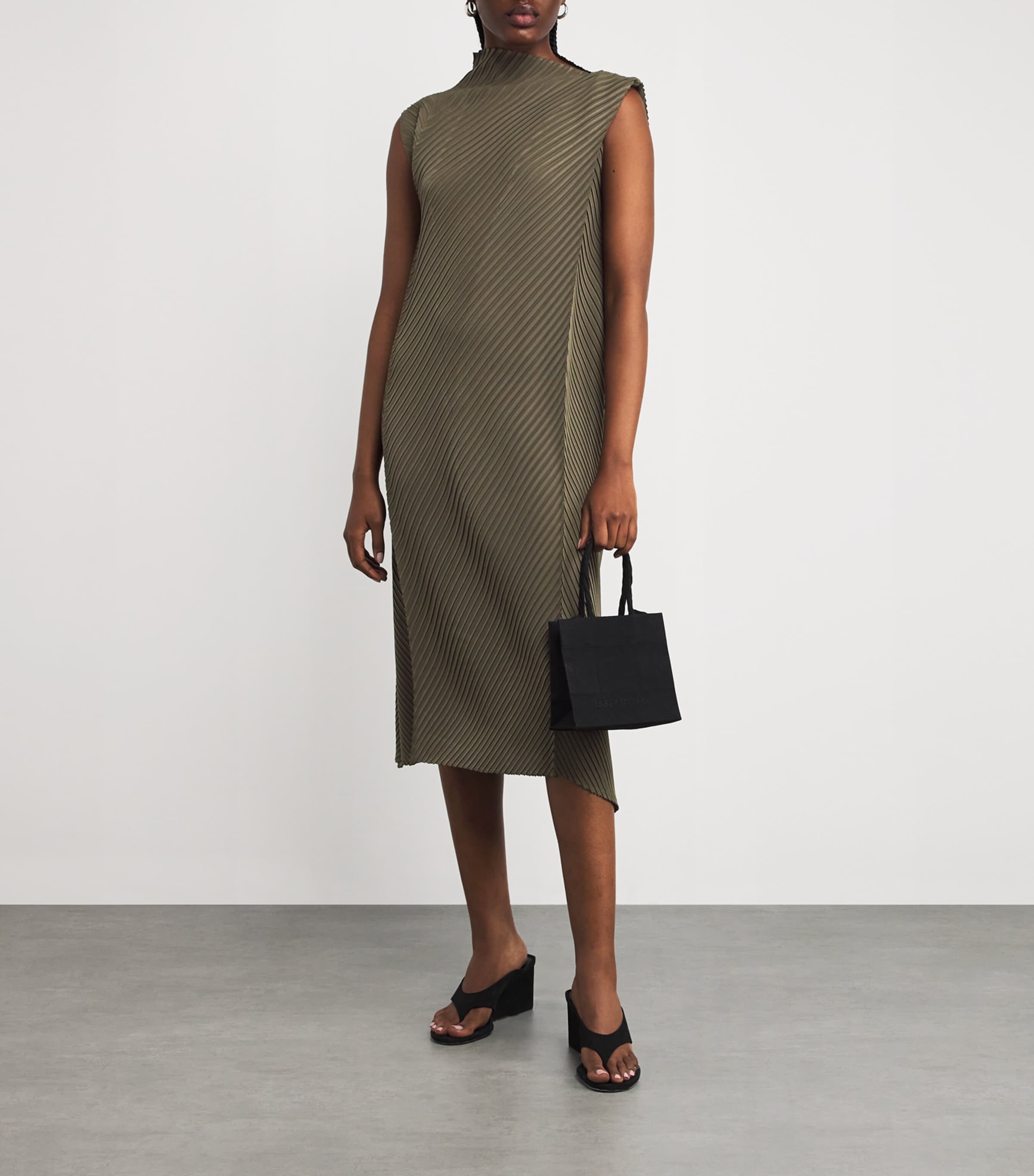 Soft Fold Pleats Midi Dress KHAKI Image 2