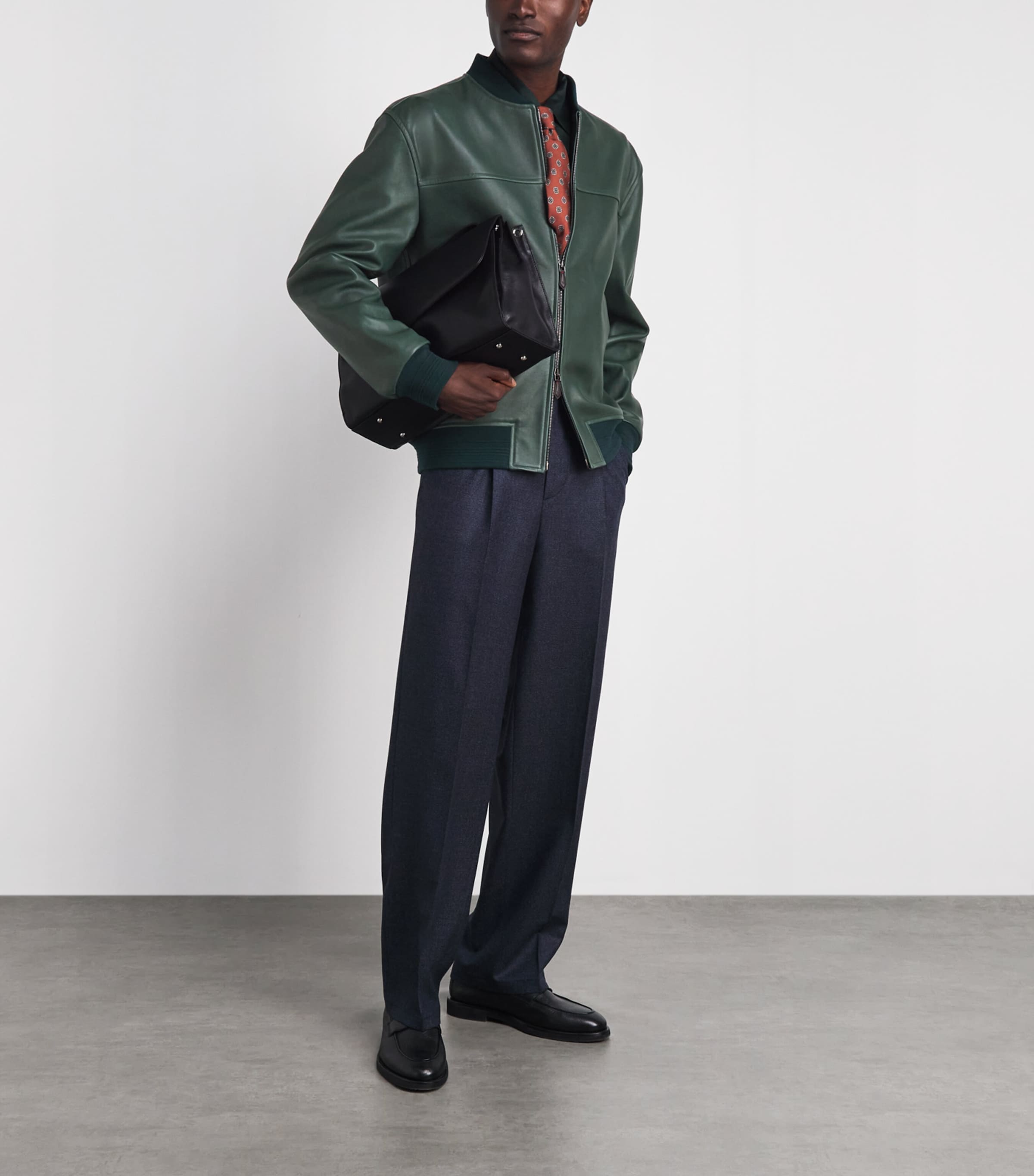 Isaia Mens Lambskin Varsity Bomber Jacket Image 2