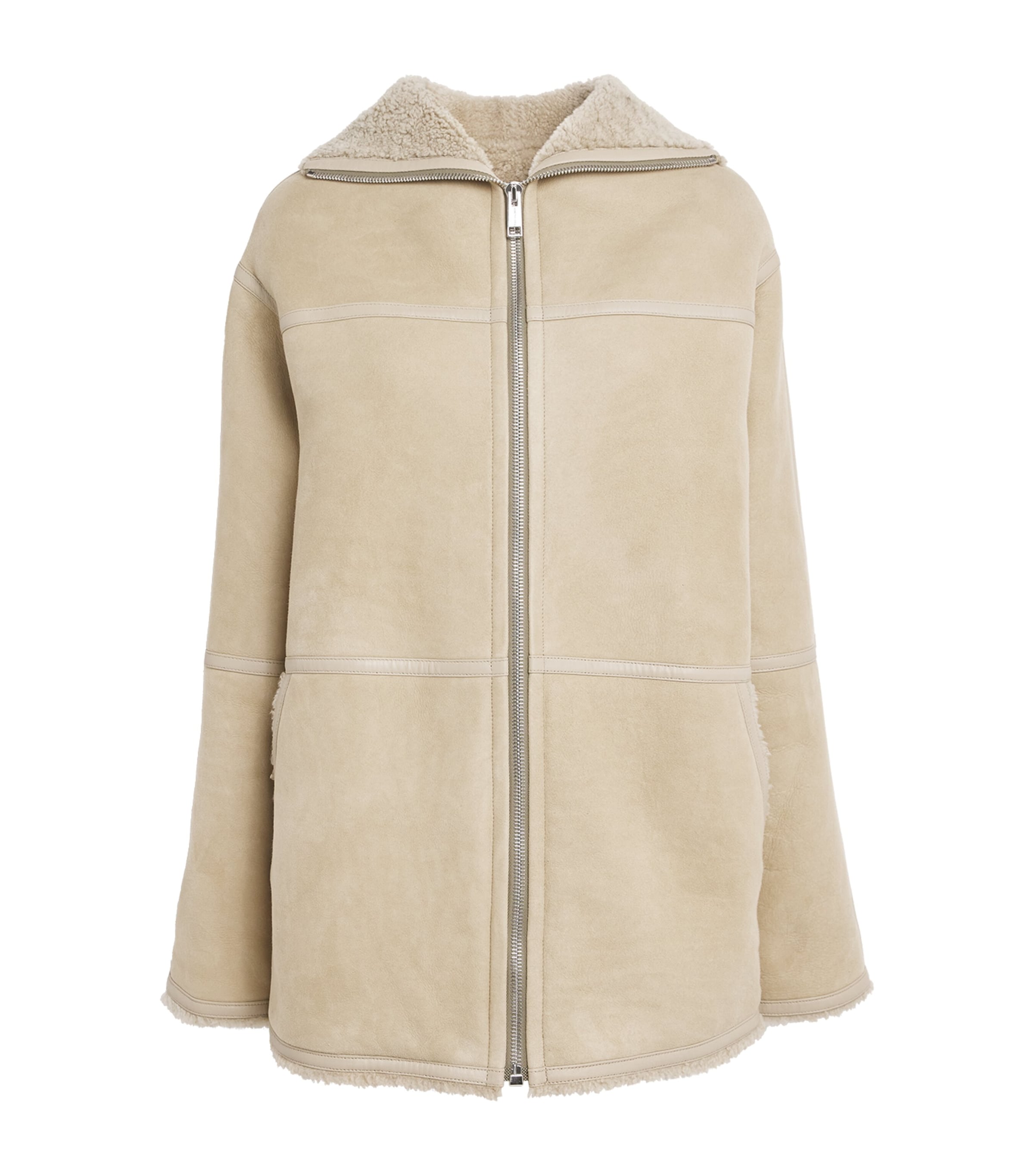 Curly Shearling-Suede Hooded Coat A2260 Image 1