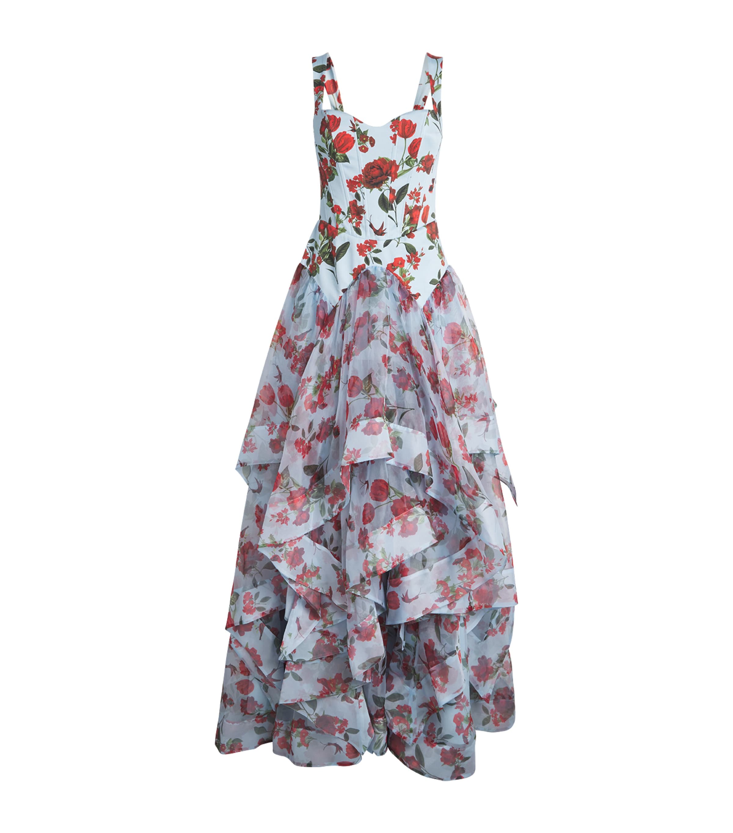 Alice+Olivia Womens Floral Dorothea Gown Amrcn Bty Crlna Blue Image 1