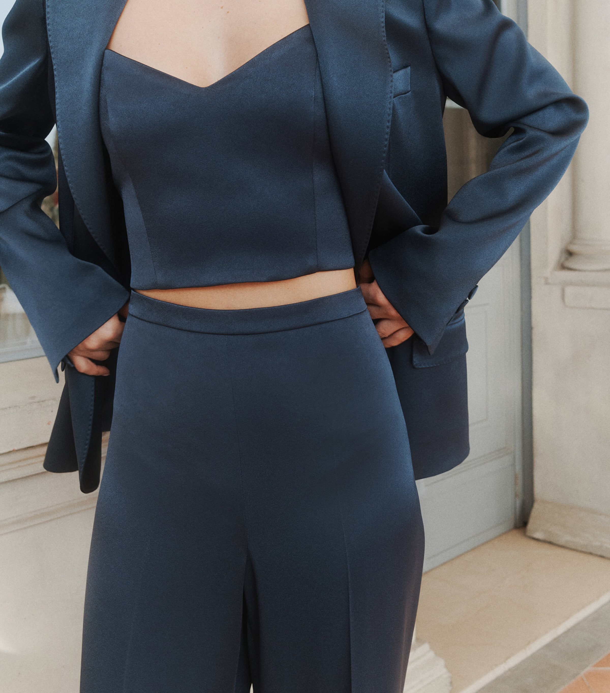 Marella Womens Satin Wide-Leg Trousers Aviation Image 5