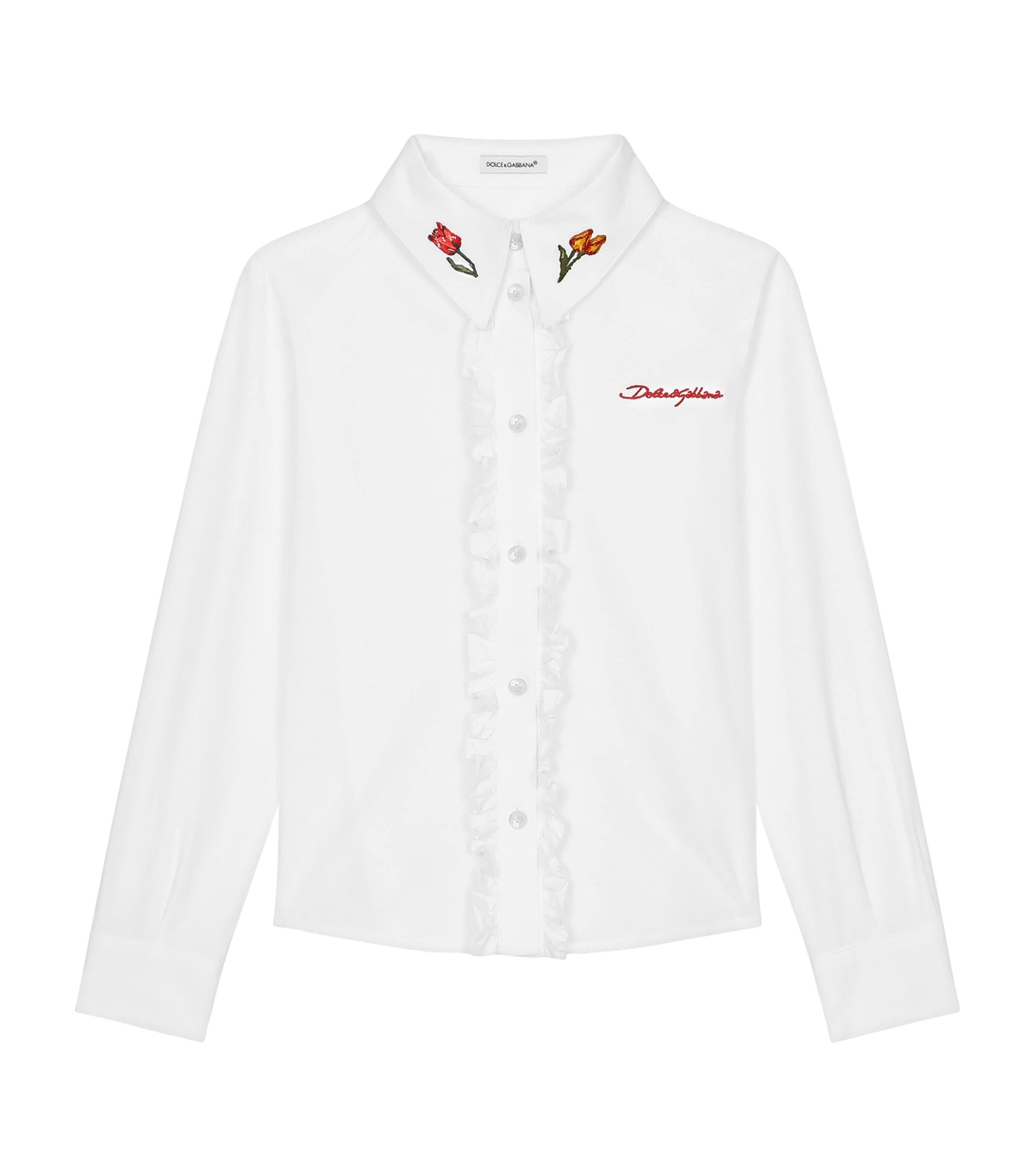 Dolce&Gabbana Kids Cotton Embroidered Shirt (8-12 Years) Optical White Image 1
