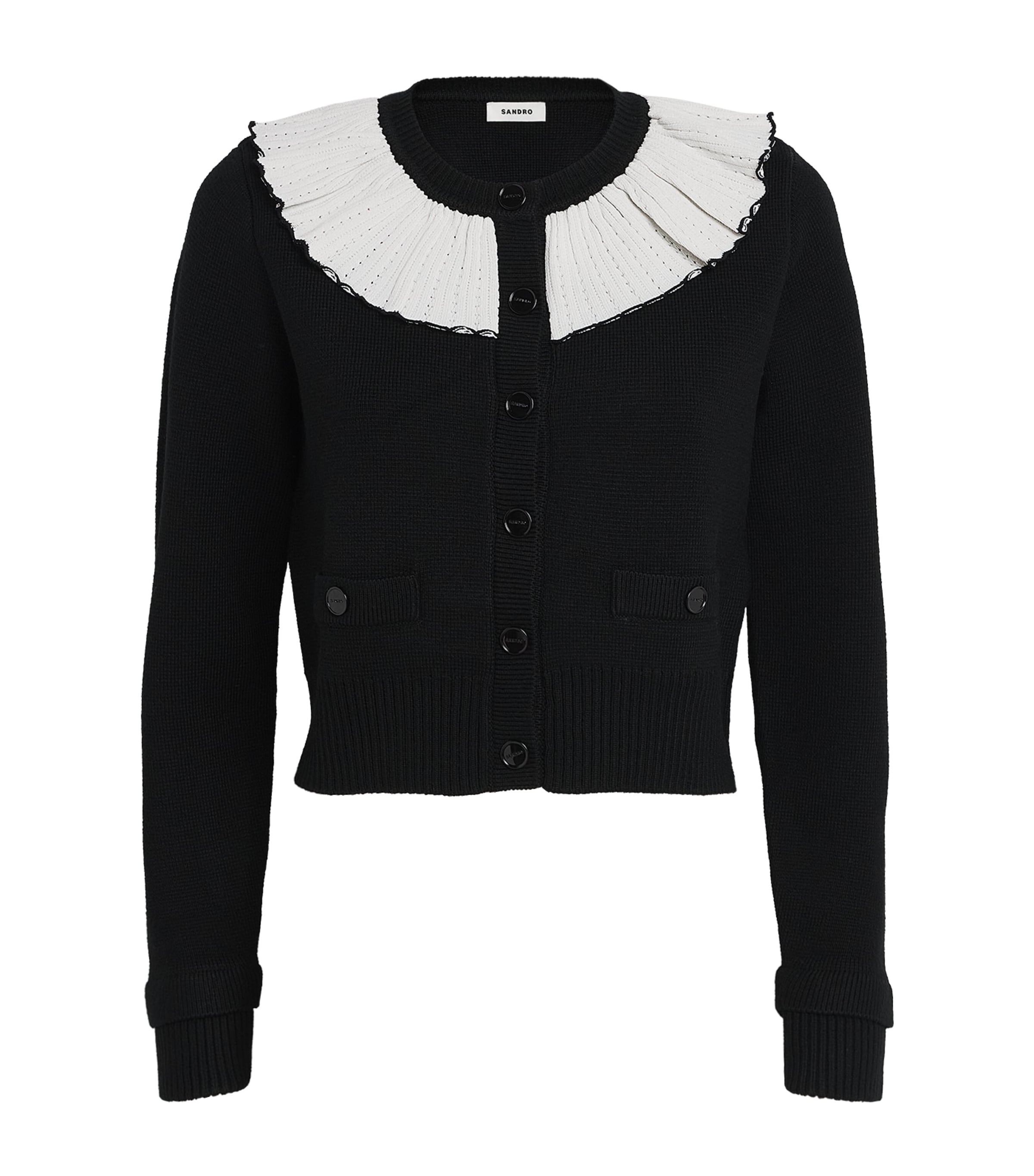 Sandro Cardigan With Contrast Collar In Black