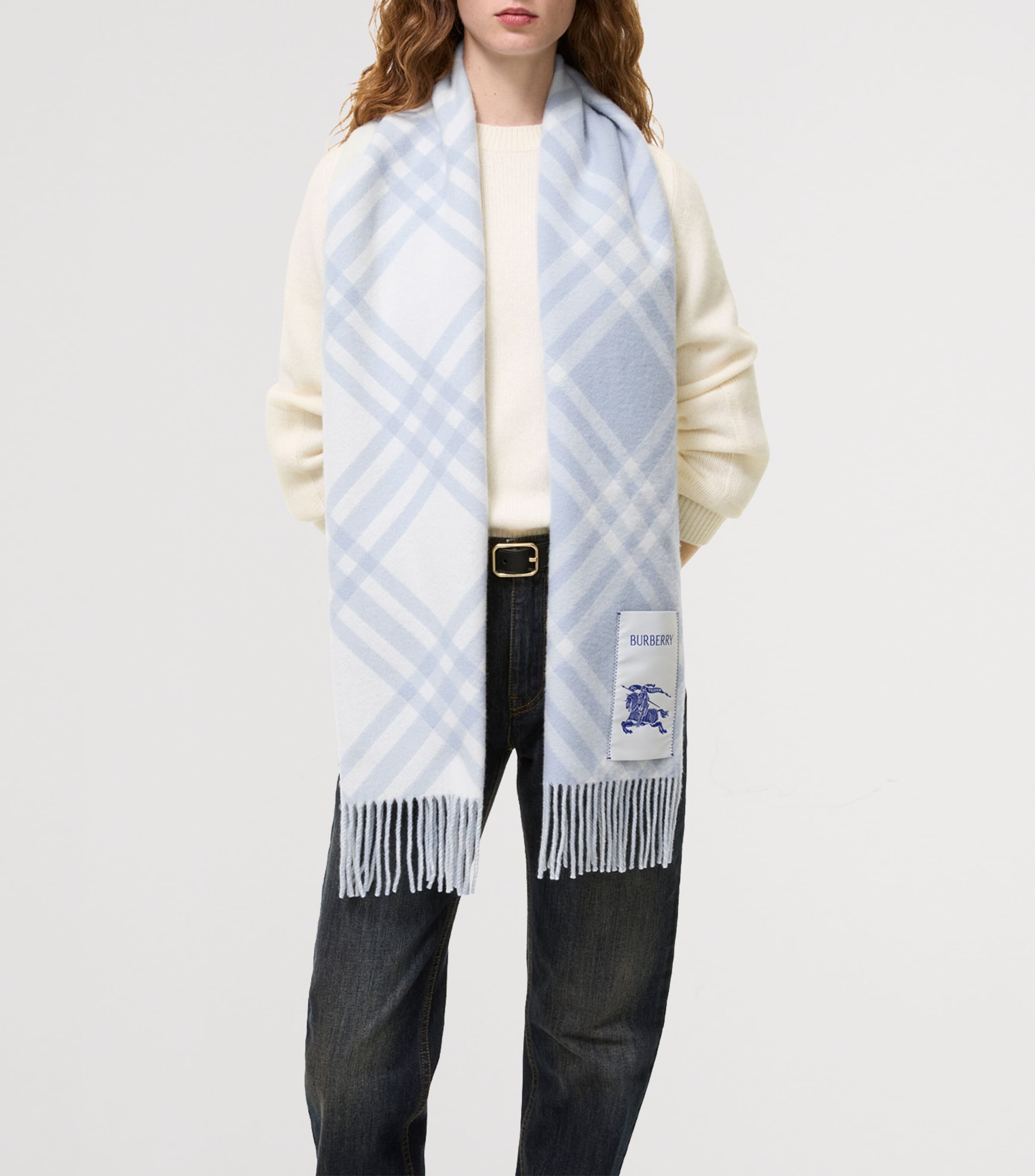 Burberry Cashmere Check Scarf Bank Blue Image 3