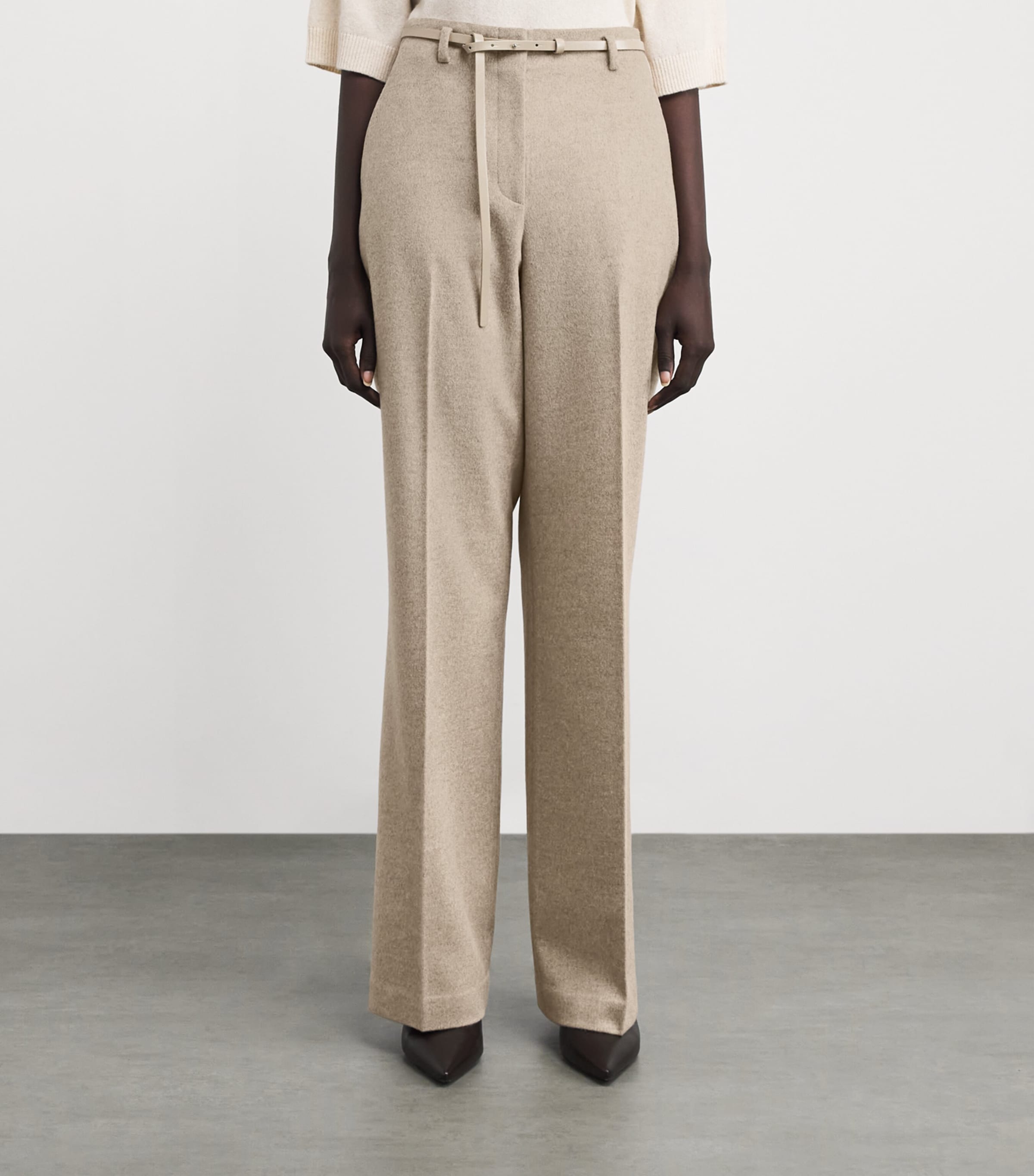 Wool-Cashmere Belted Trousers HICKORY MELANGE Image 3