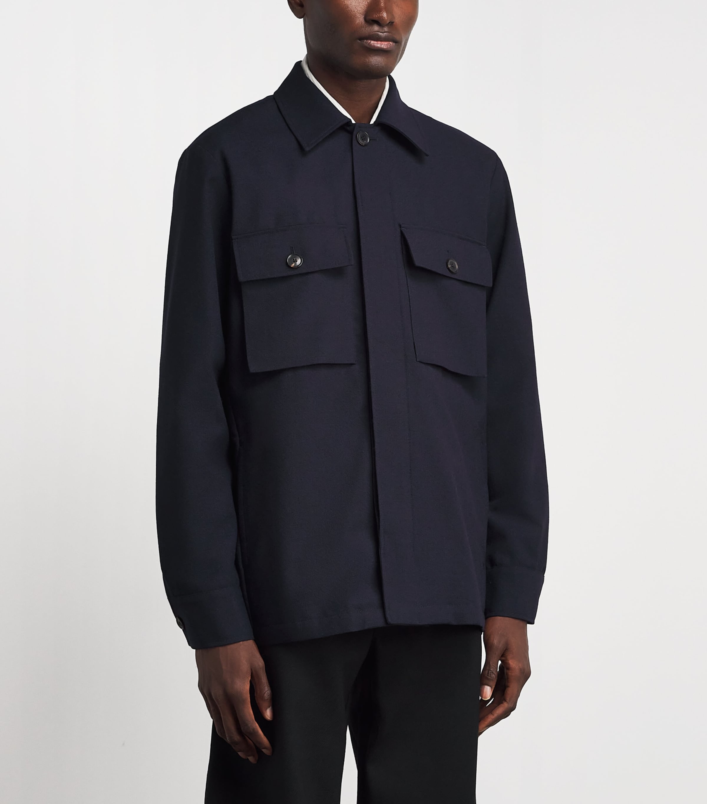 Paul Smith Mens Worsted Wool Overshirt Dark Navy Image 4