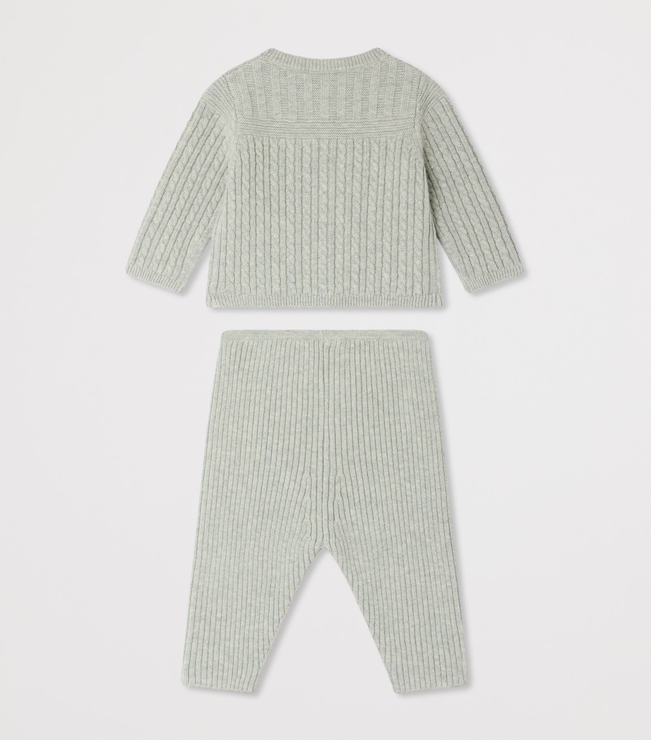 Bonpoint Knitted Cardigan and Trousers Set (1-18 Months) Vert De Gris Image 2