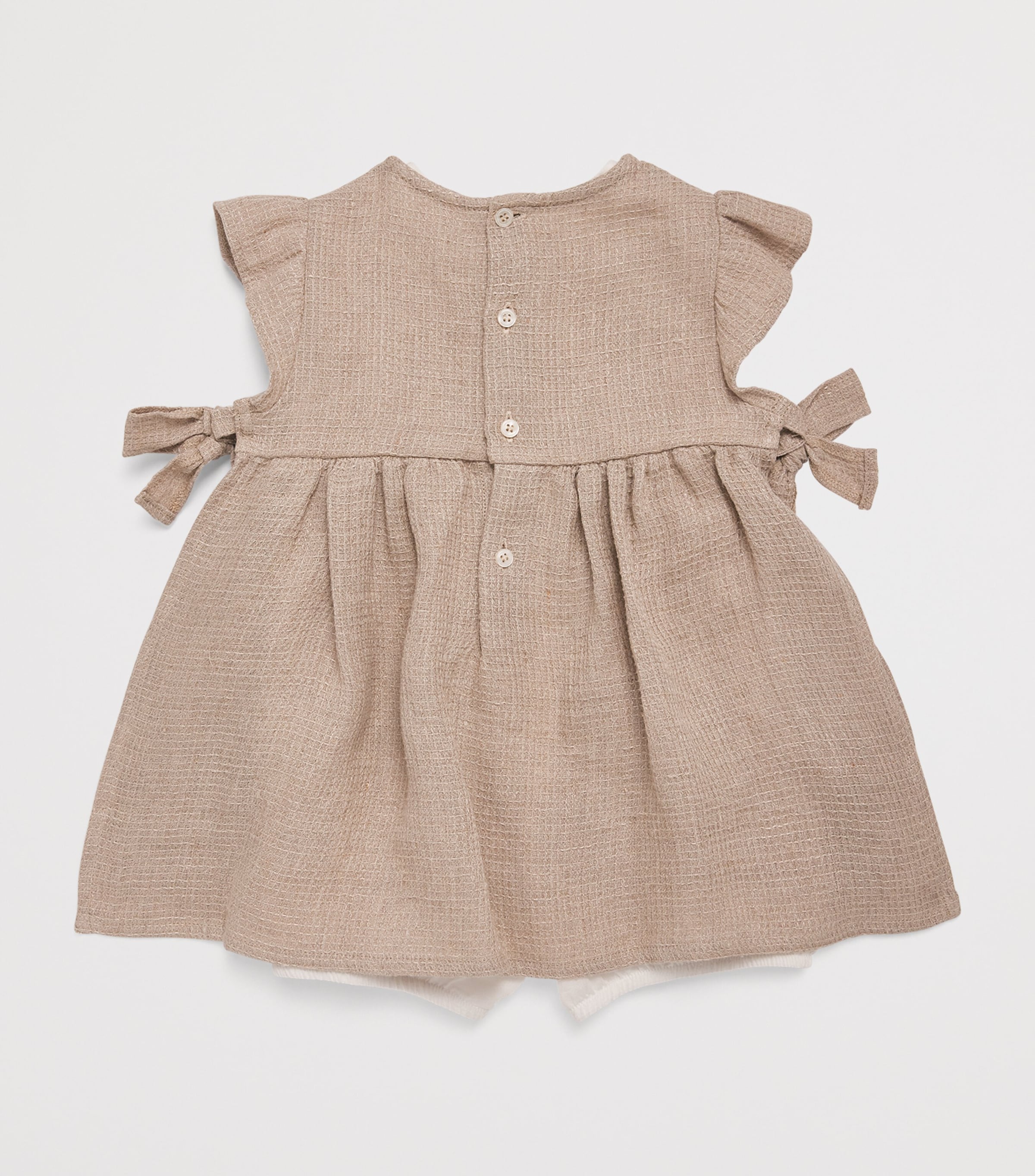 Il Gufo Linen Side-Bow Dress (3-18 Months) Light Beige Image 2
