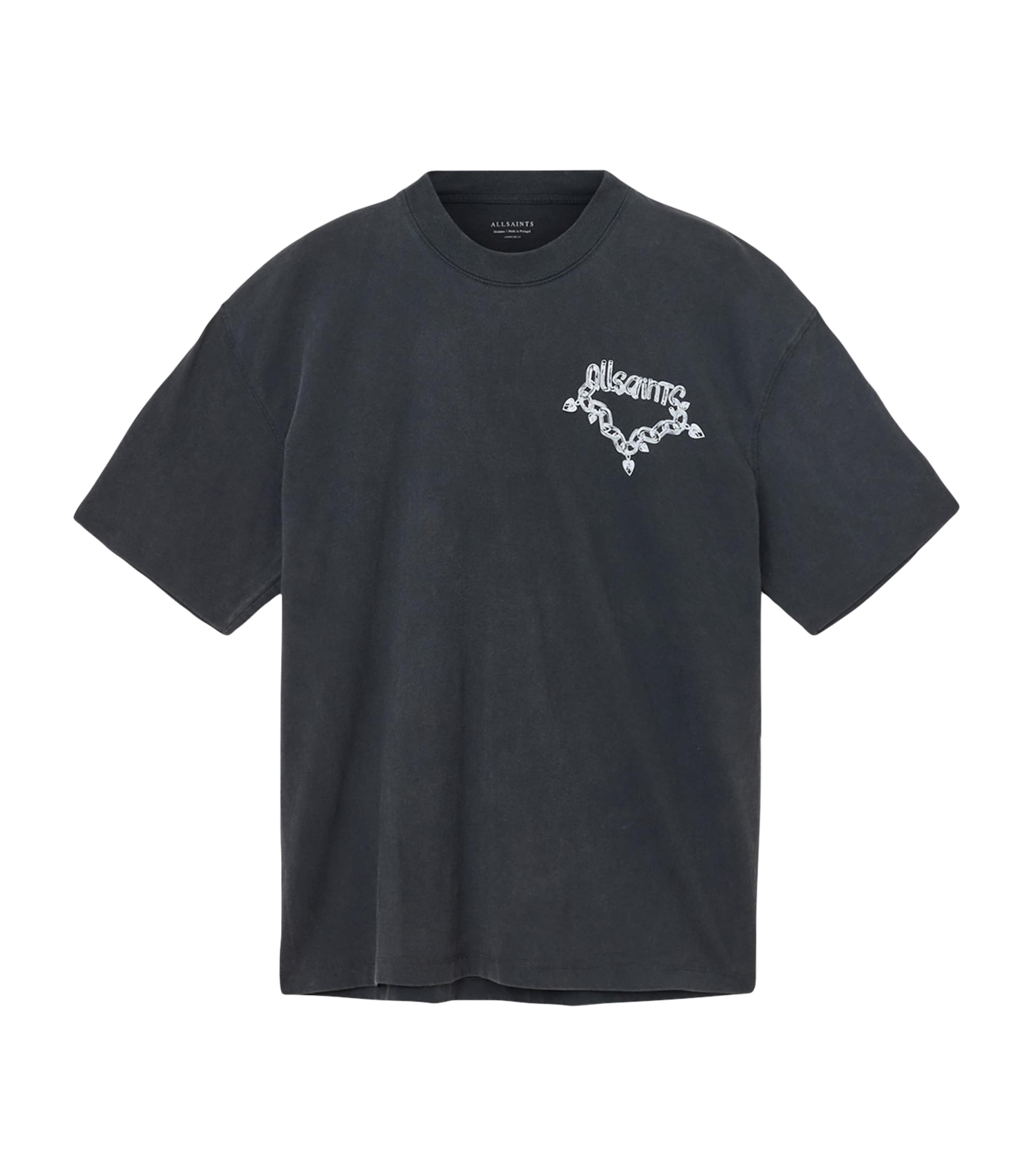 Allsaints Mens Washed Black Oversized Graphic-print Cotton T-shirt Xl In Black