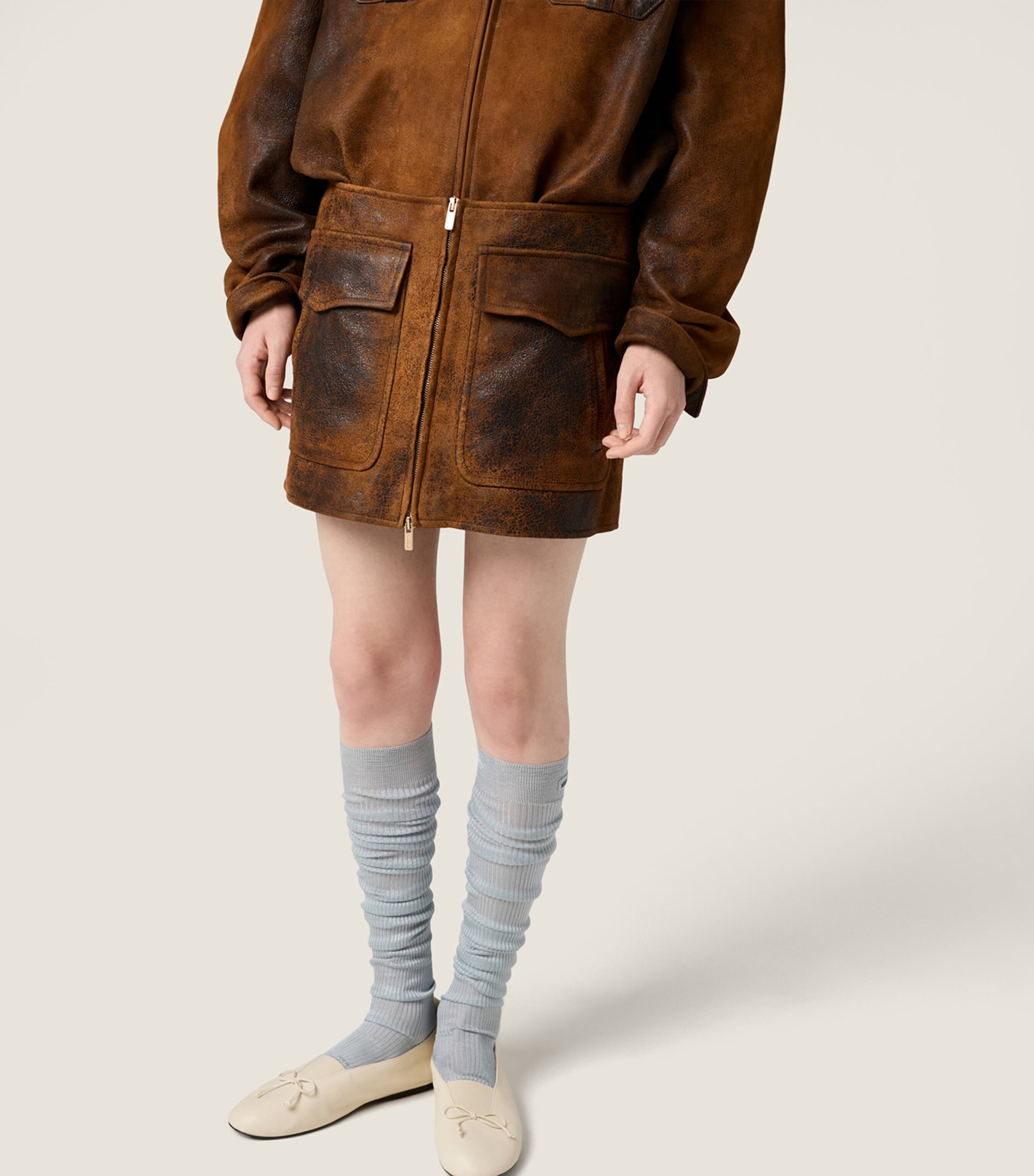 Waxed Suede Mini Skirt F0046 Image 4