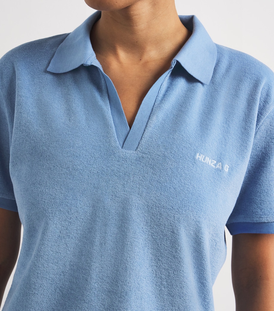 Cotton Terry Towelling Polo Shirt CORNFLOWER Image 6