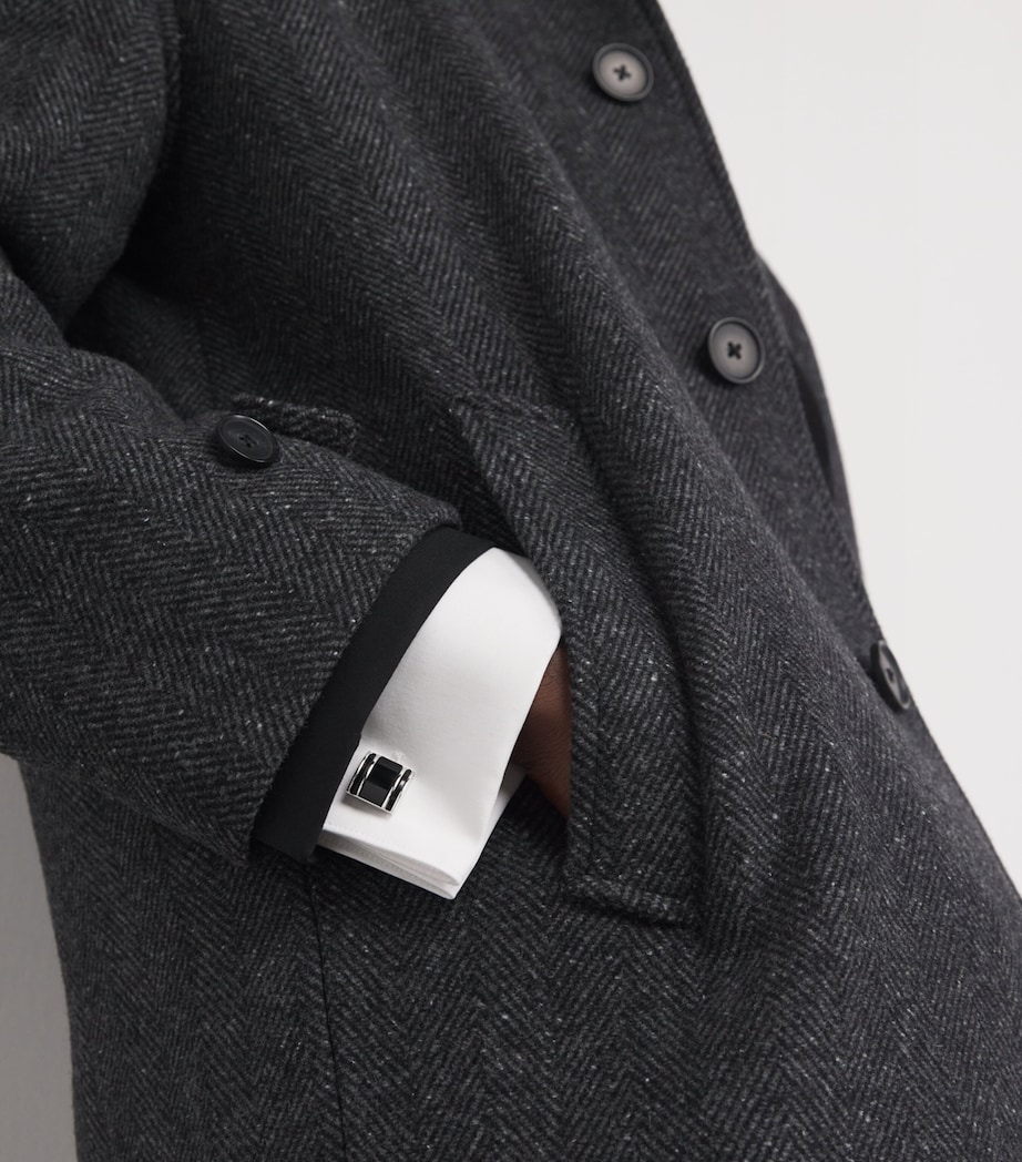 White Bronze-Plated Square Onyx Cufflinks BLACK Image 2