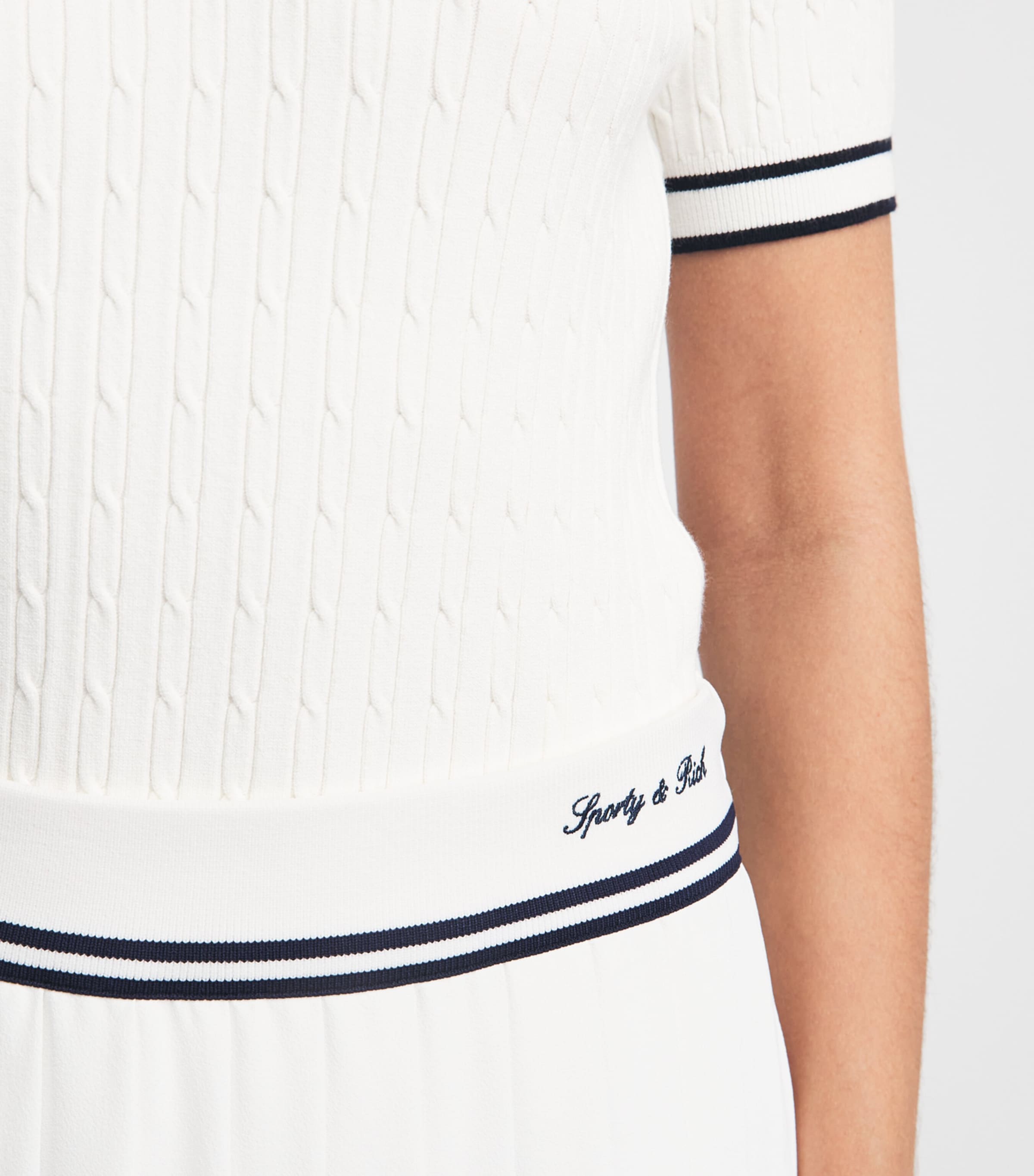 Sporty & Rich Womens Pleated Abigail Mini Skirt Ecru Dark Navy Image 3