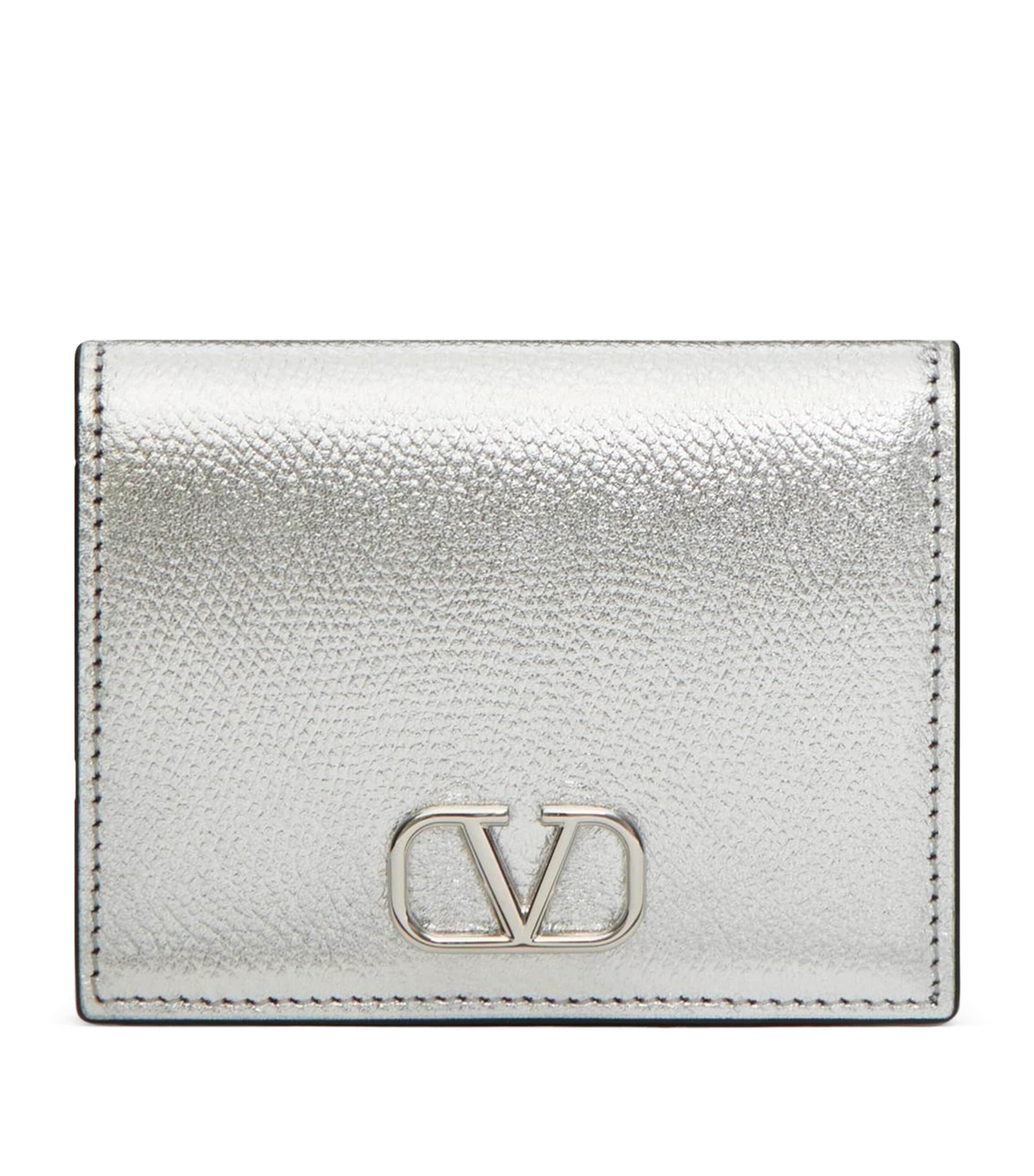 Valentino Leather Vlogo Bifold Wallet In Metallic