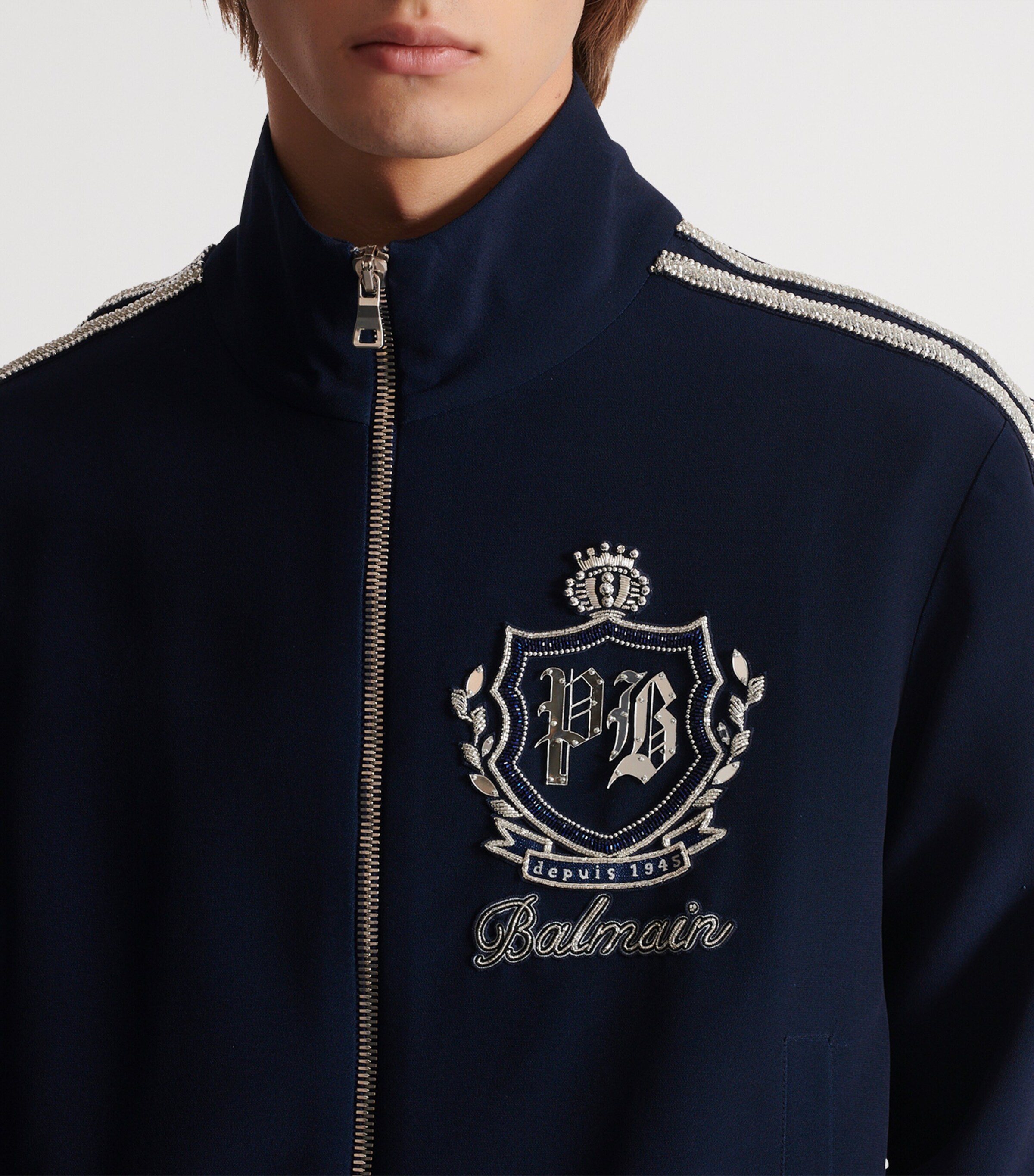 Balmain Mens College Emblem Track Jacket Sfj Bleu/blanc Image 5
