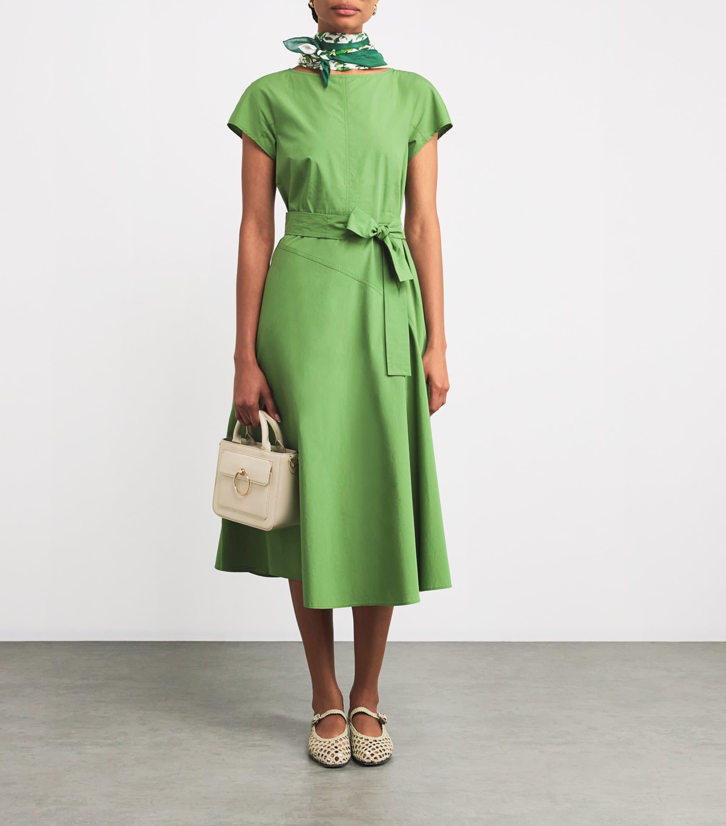 Modal-Silk Patterned Stole Scarf GREEN Image 2