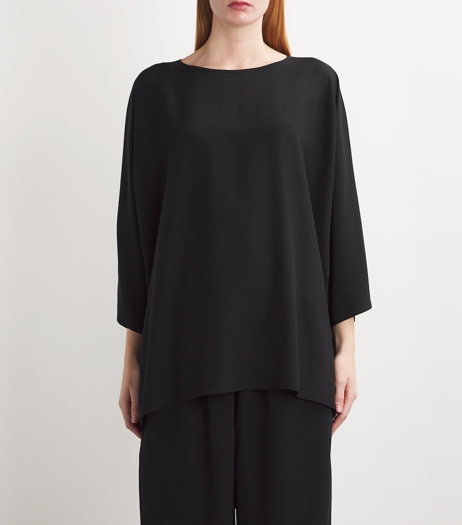 Silk Boat-Neck Top BLACK Image 3