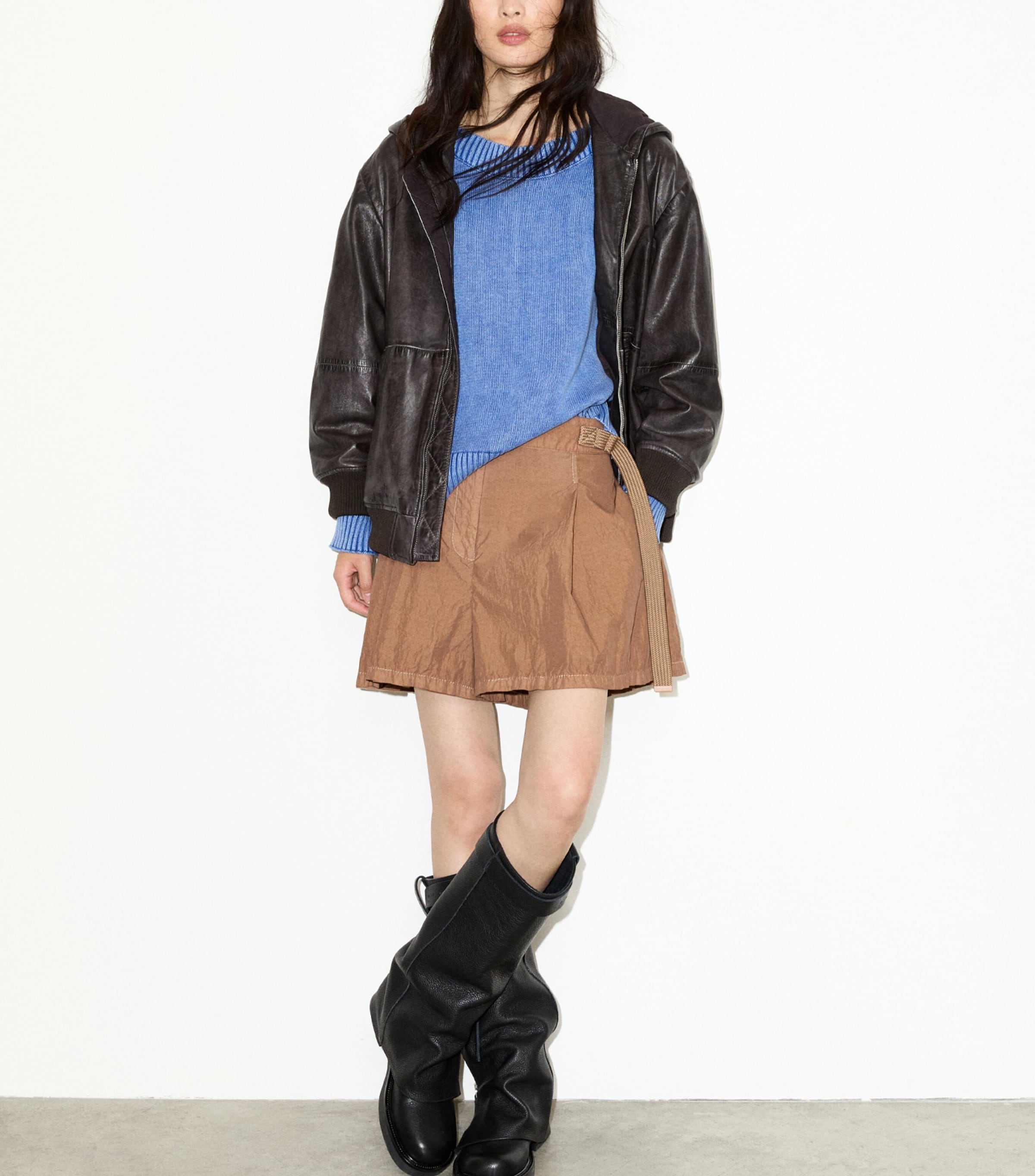 MAX&Co. Womens Leather Bomber Jacket Brown Image 7