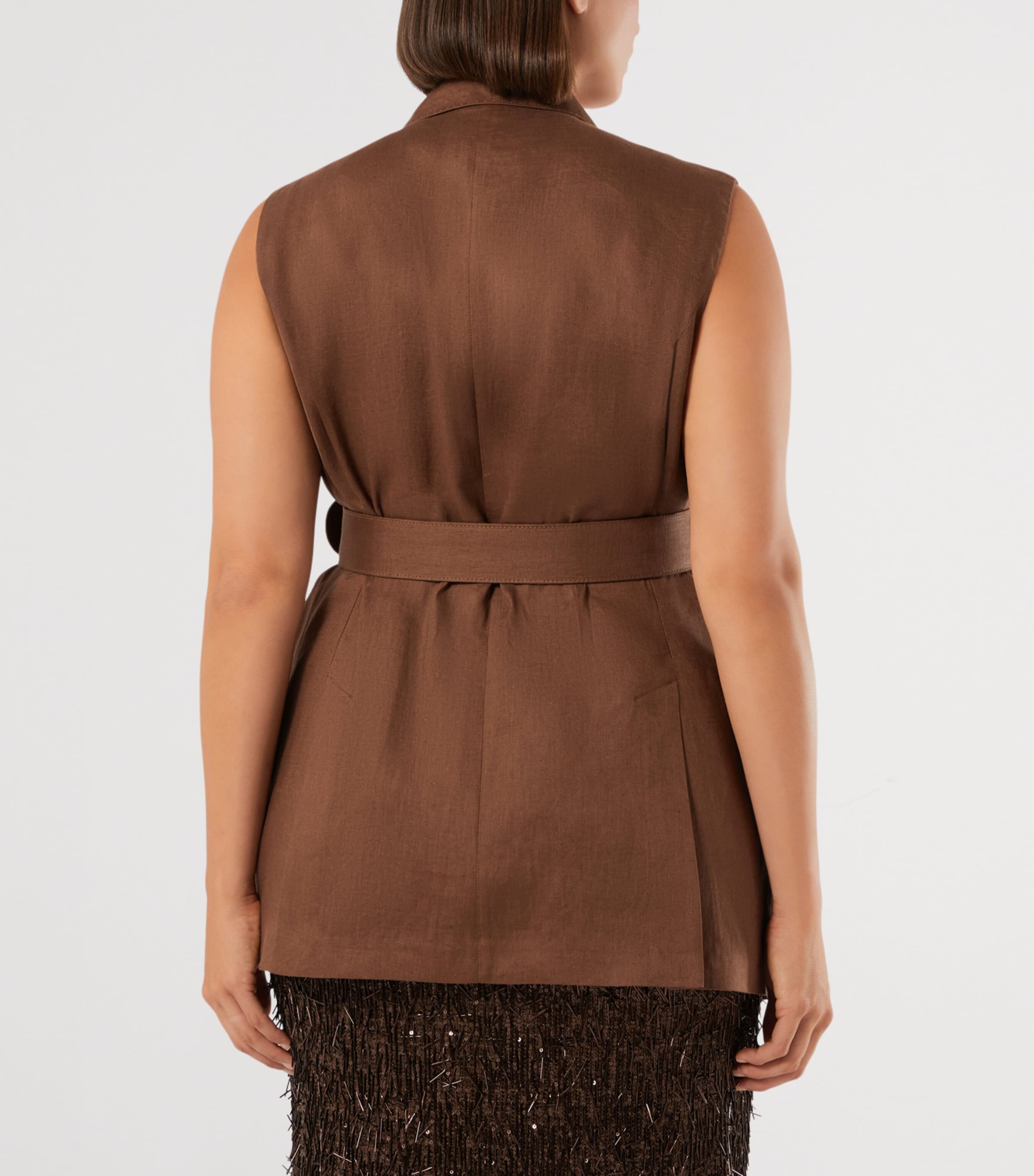 Marina Rinaldi Womens Linen Canvas Belted Waistcoat Cocoa Image 4