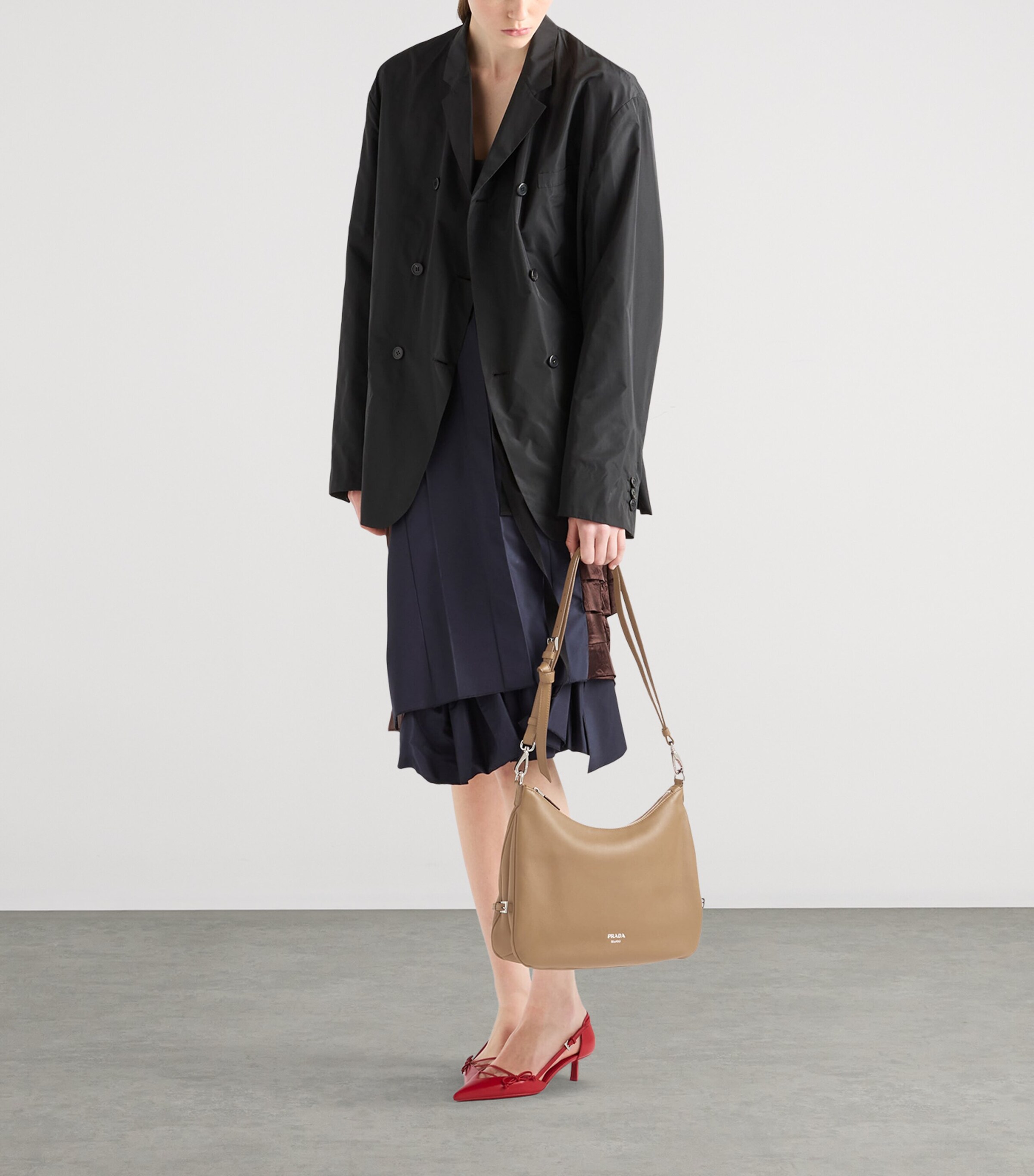 Prada Large Leather Fold Shoulder Bag Neutral Image 2