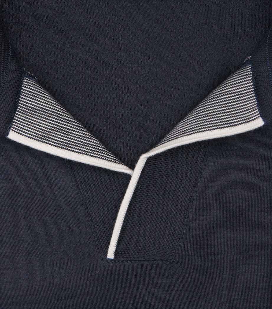 Paul & Shark Mens Silk-Cotton Open-Collar Polo Shirt Blue Image 6