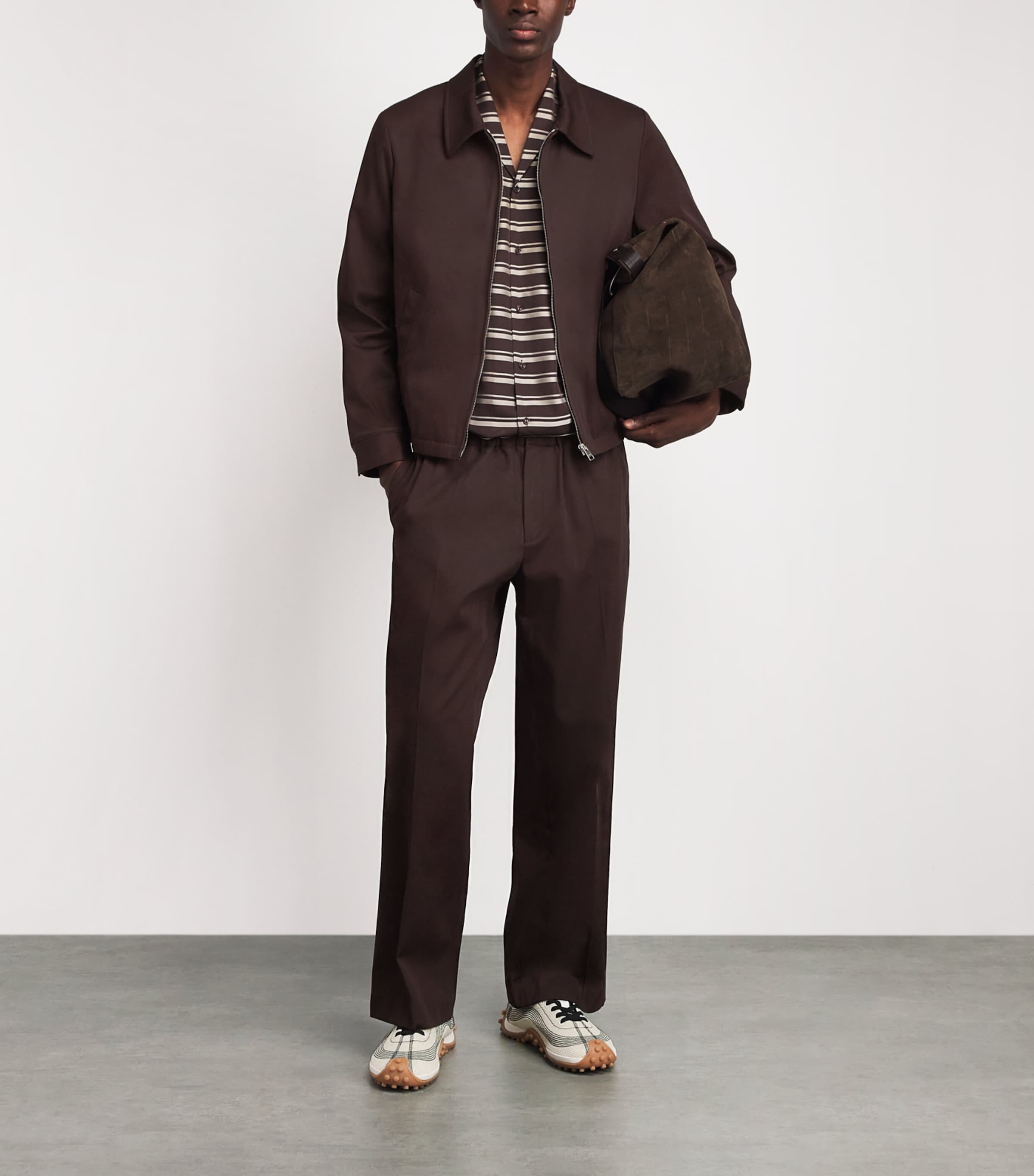 Sandro Paris Mens Alpha Cotton Wide-Leg Trousers Chocolate Image 2