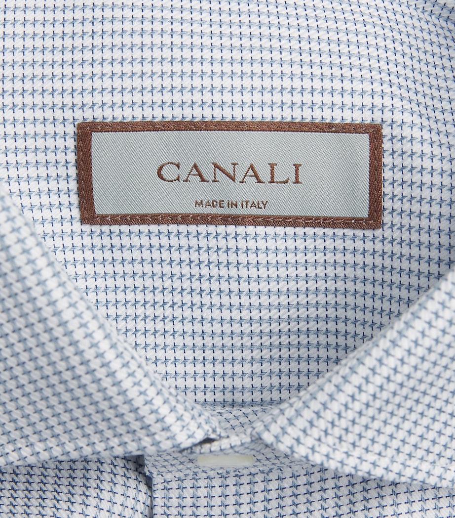 Canali Mens Cotton Houndstooth Shirt Green Image 6